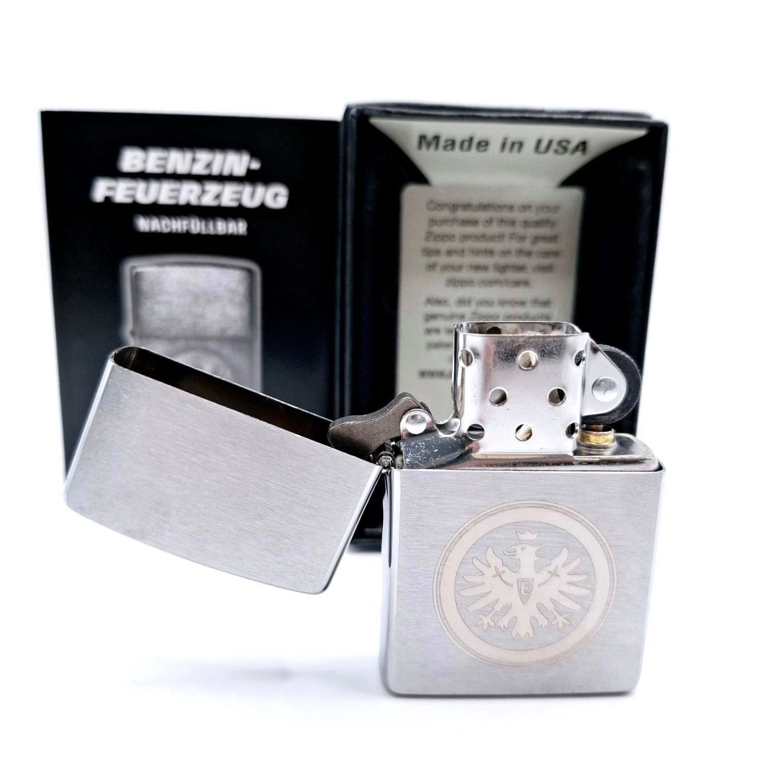 Zippo Feuerzeug Eintracht Frankfurt SGE Fussball chrome gebürstet mit Logo (inkl. Zippo Geschenkbox), Made in USA
