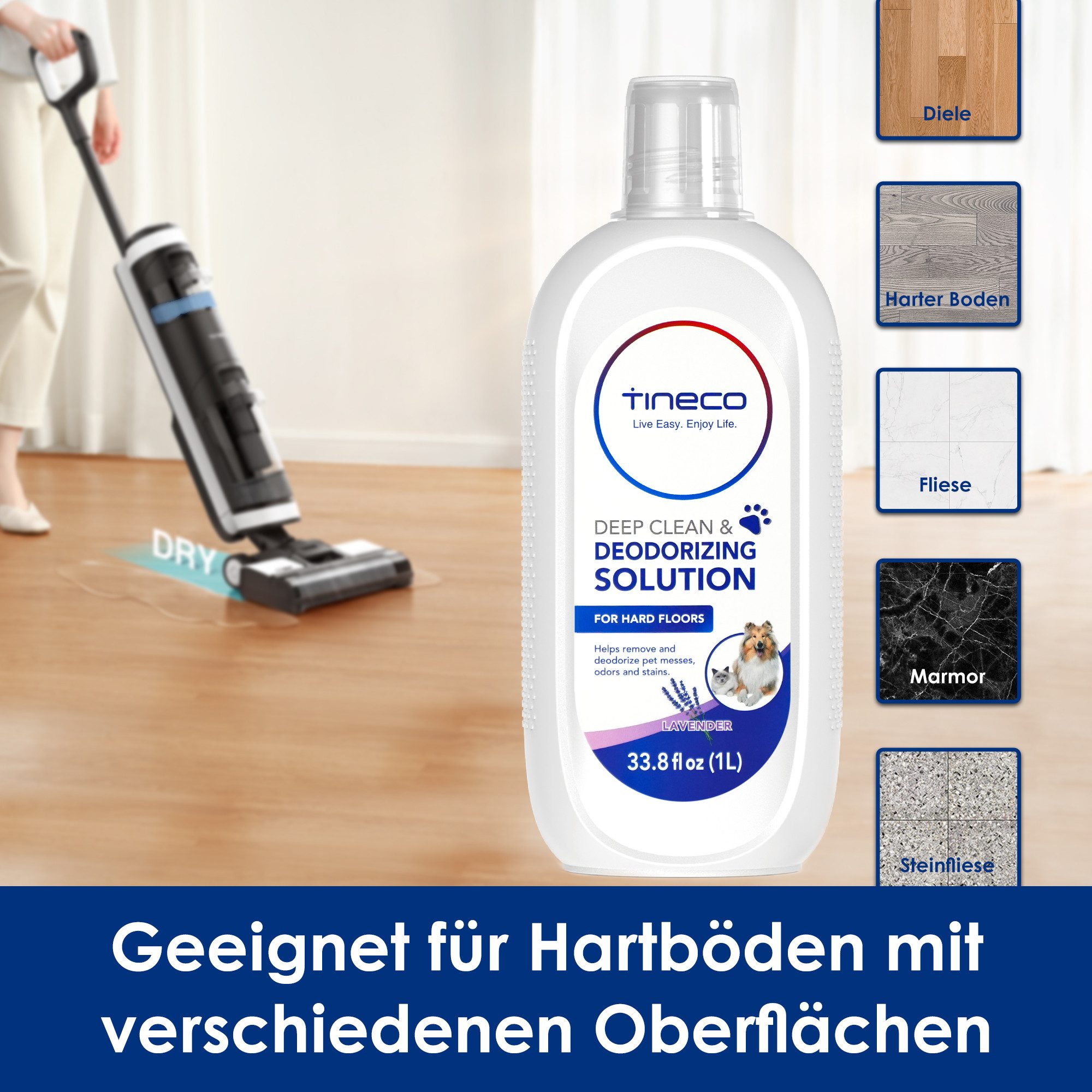 Tineco PET Hartboden Reinigungsflüssigkeit Lavendel 1 Liter Fussbodenreiniger (1-St)