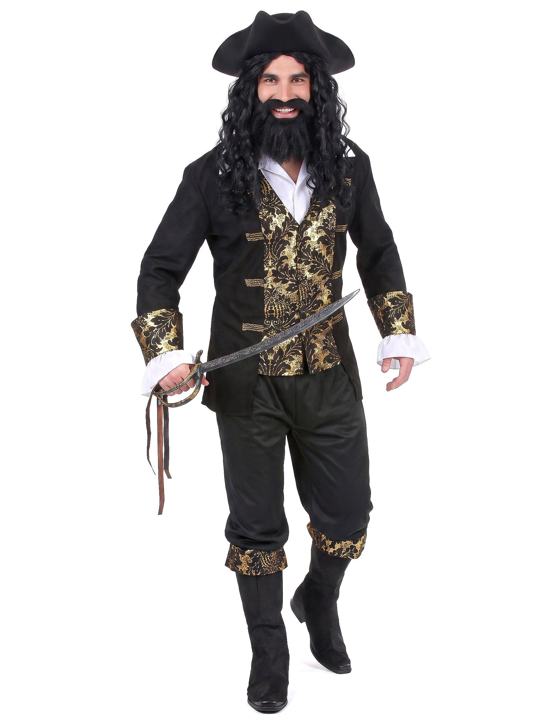 JADEO Kostüm Edler Piraten-Kapitän Kostüm Freibeuter Plus Size schwarz-gold