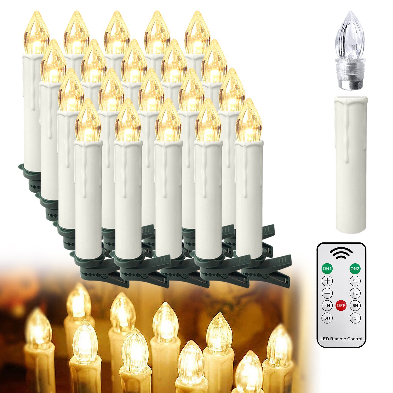 AUFUN LED-Kerze LED Weihnachtsbaumkerzen Kabellos (10-tlg), Warmweiß mit  Fernbedienung, Flackern Dimmbar