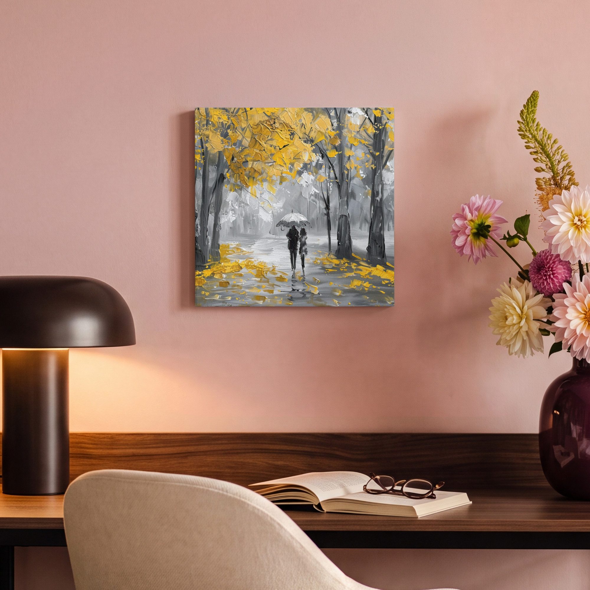 OneMillionCanvasses® Leinwandbild Natur - Gelb - Park - Schwarz - Weiß, Fotodruck (1 St), Leinwand Bilder Klein, Wand Dekoration Aesthetic 30x20 cm – Bild 4 von 5