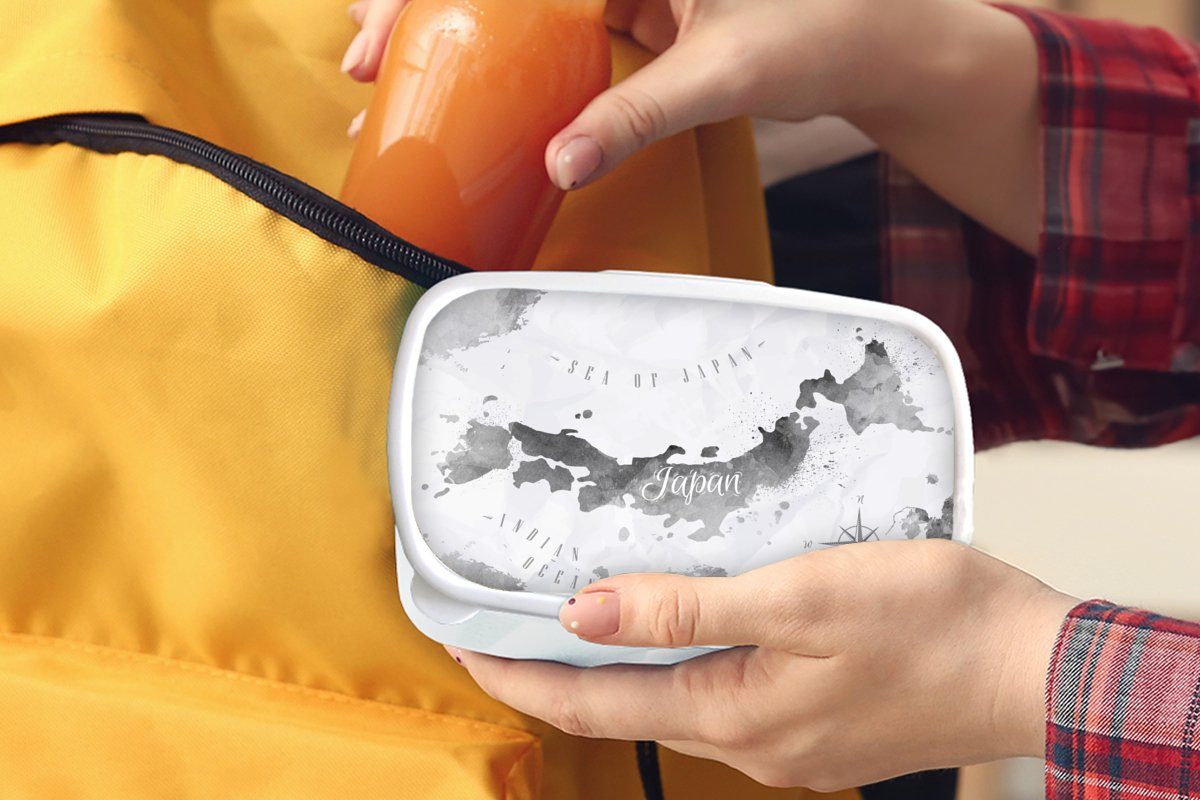 Kinder Brotbox Karte Erwachsene, und Lunchbox (2-tlg), und Kunststoff, - für Jungs Ölfarbe, für - MuchoWow Mädchen weiß Japan Brotdose,