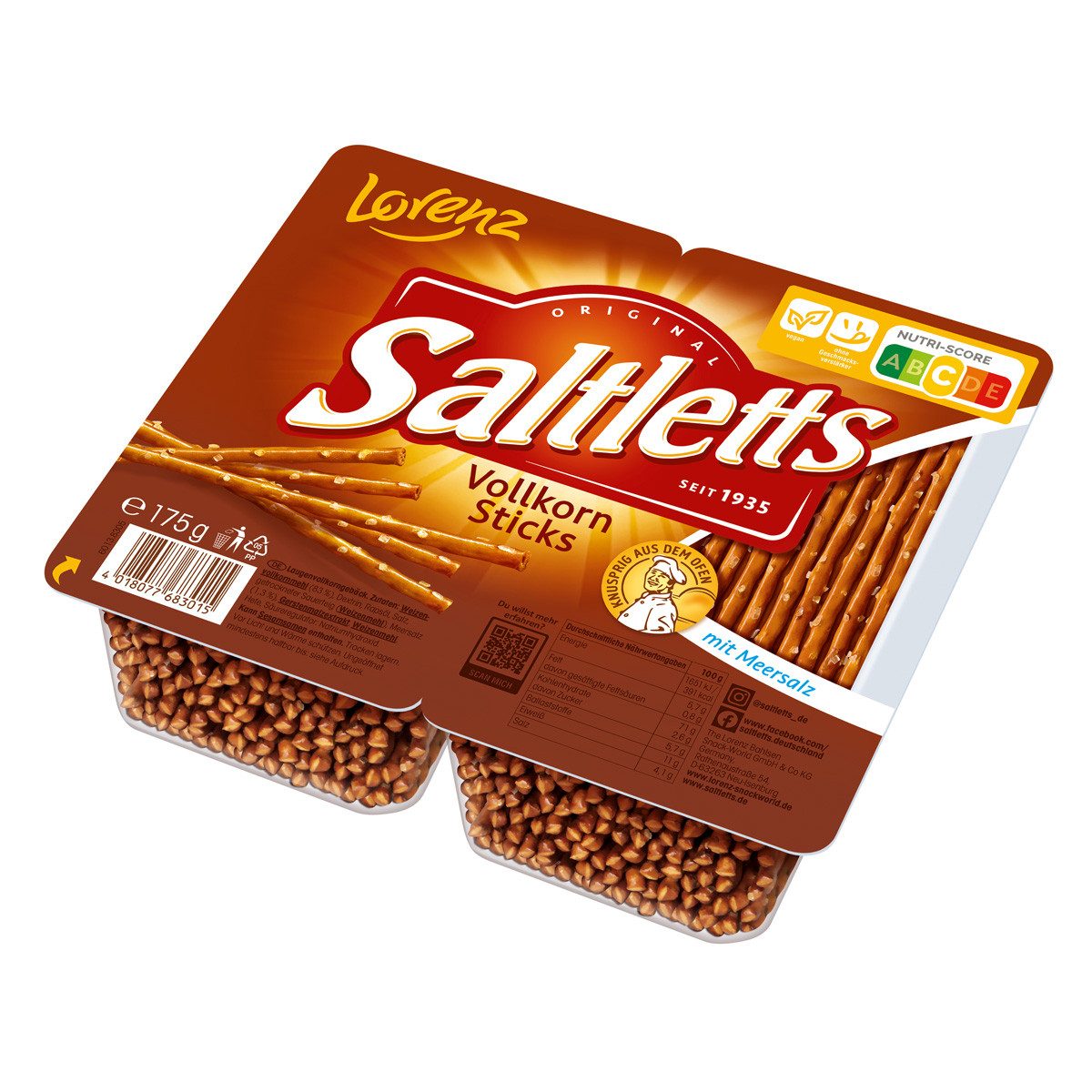 LORENZ Knabberei, Lorenz Saltletts Sticks Vollkorn 2 Frischepacks mit Salzstangen 175g