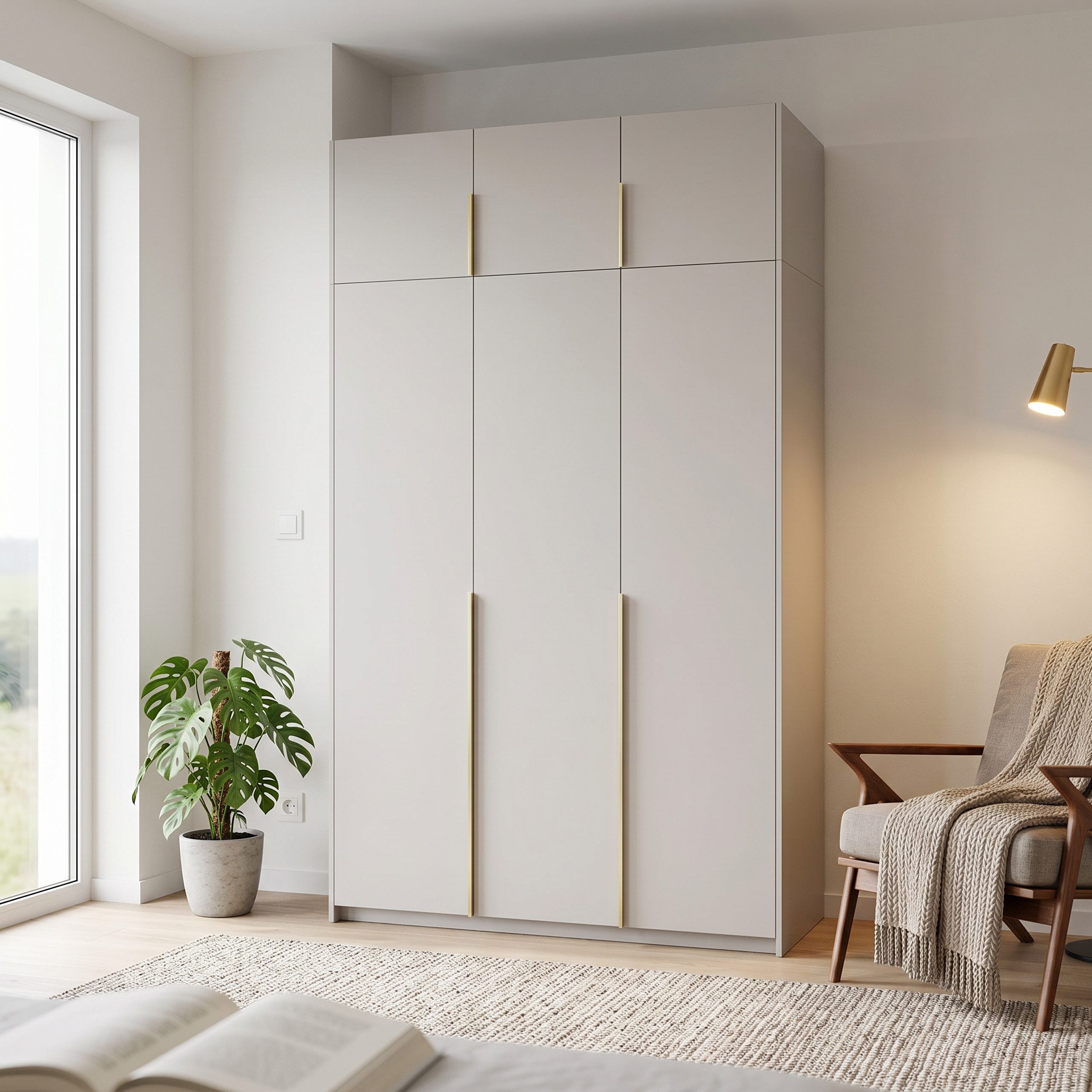 Masseno Drehtürenschrank AMARA 148 cm Kleiderschrank 3 Türen Schlafzimmerschrank Kaschmir