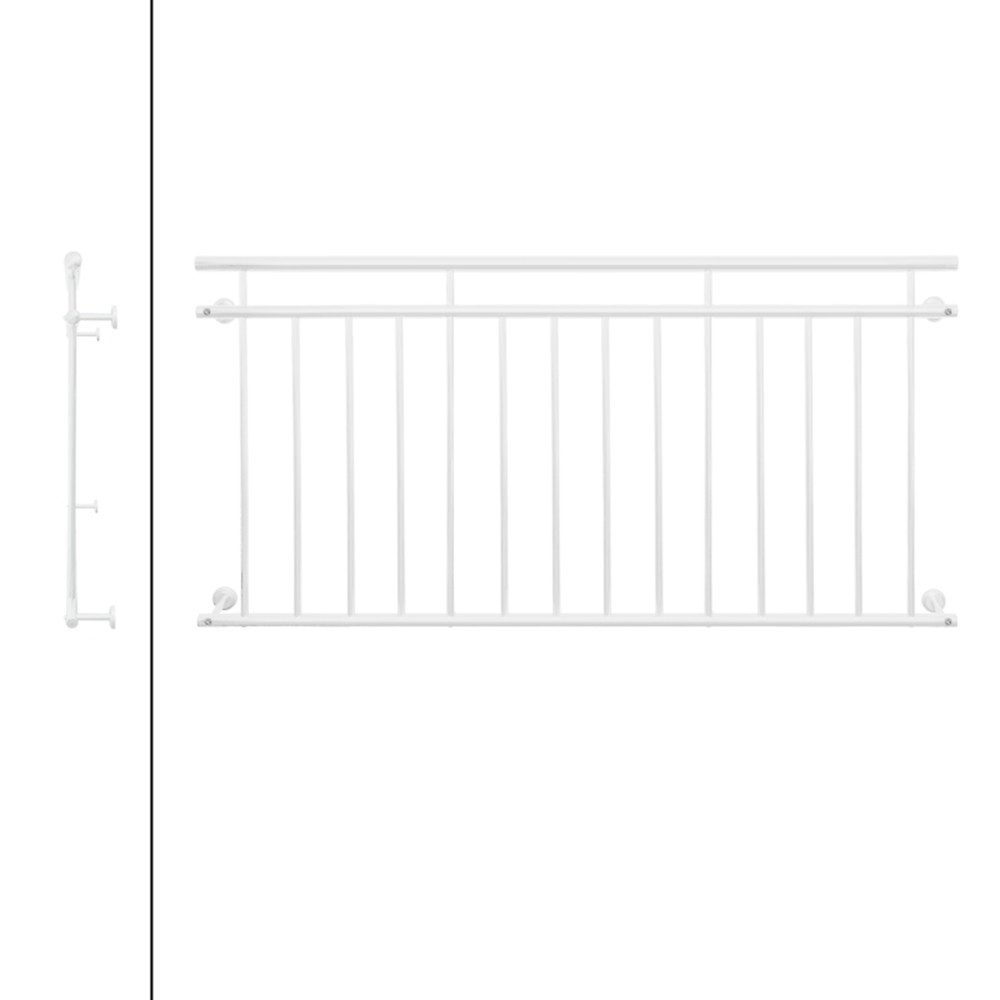 ECD Germany Brüstungsgeländer Französischer Balkon aus Edelstahl Balkongeländer Balkongitter, 184 cm Länge, 90 cm Höhe, Fenstergitter mit 14 Füllstäben Stabgeländer Geländer matt und rau
