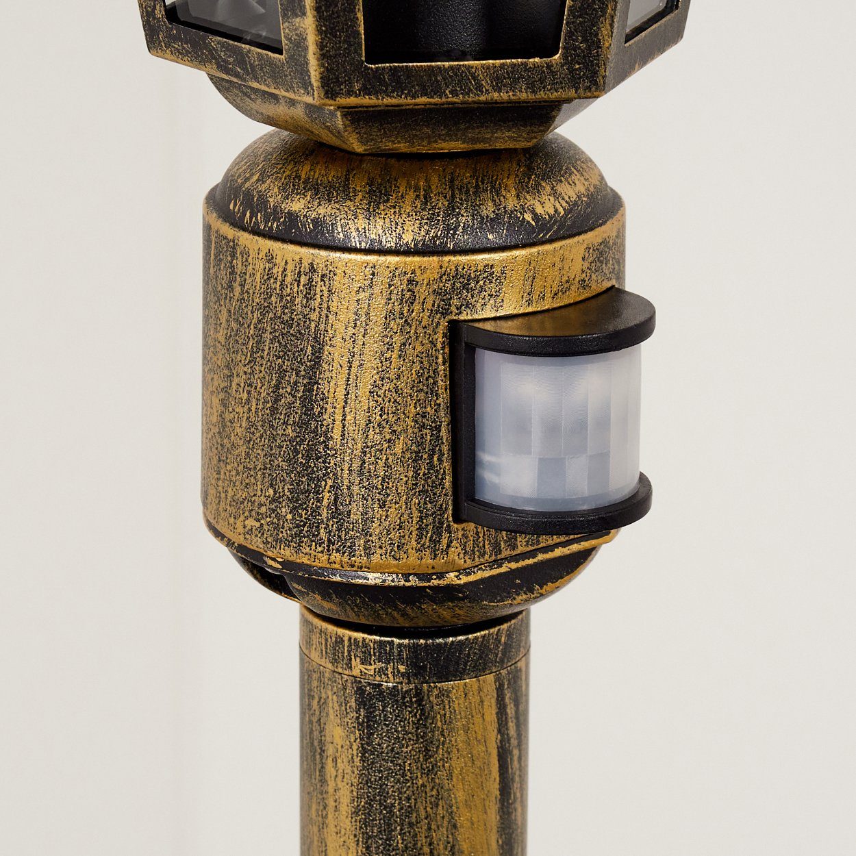 hofstein Pollerleuchte Wegeleuchte, Bewegungsmelder aus Metall/Glas in Goldfarben-Braun/Klar, ohne Leuchtmittel, Außenleuchte, Gartenbeleuchtung IP44, 1xE27, ohne Leuchtmittel