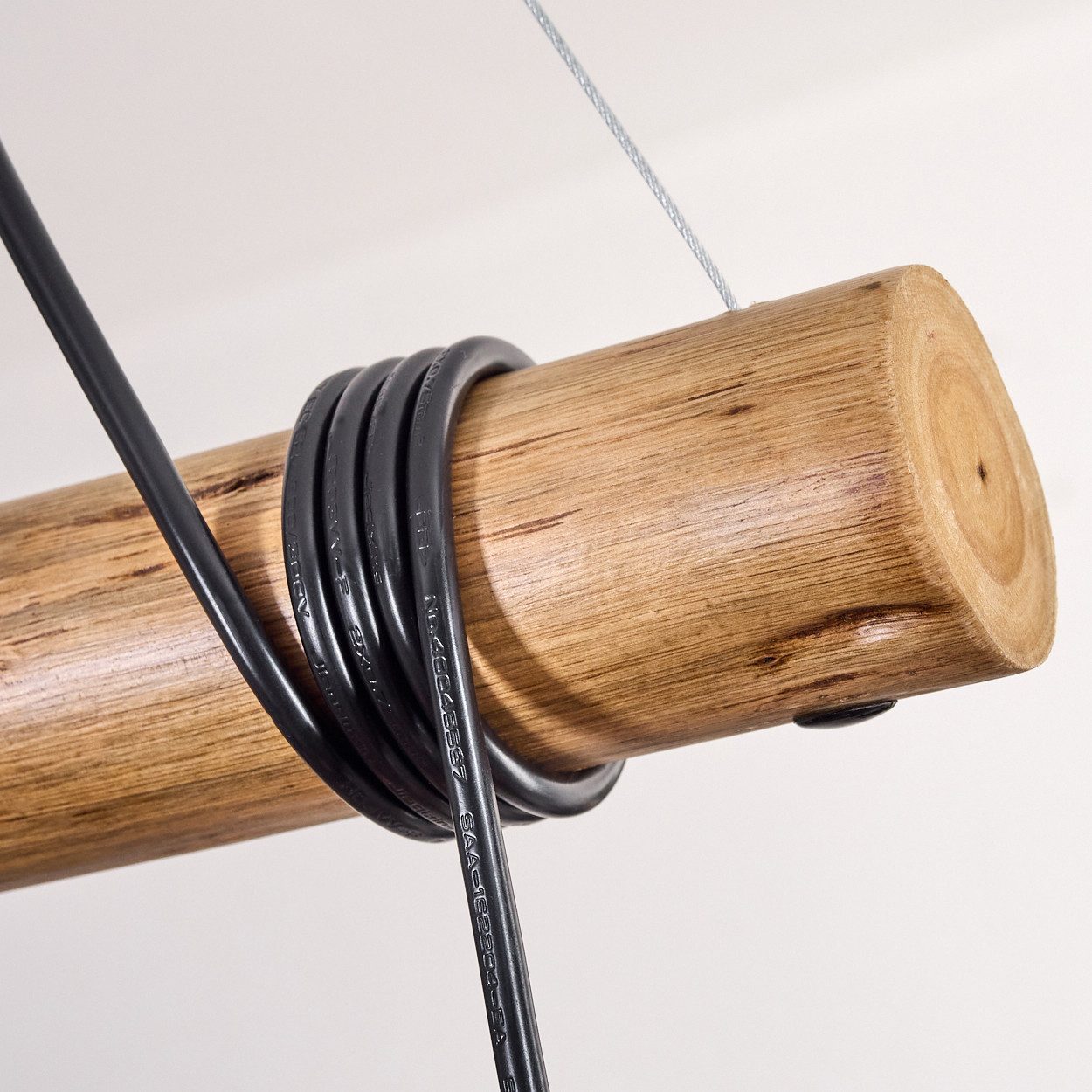 hofstein Pendelleuchte Hängelampe aus Metall/Holz/Glas in Schwarz/Natur/Kupferfarben/Klar, ohne Leuchtmittel, Hängeleuchte Retro/Boho mit Glasschirmen und Holzbalken, 5 x E27
