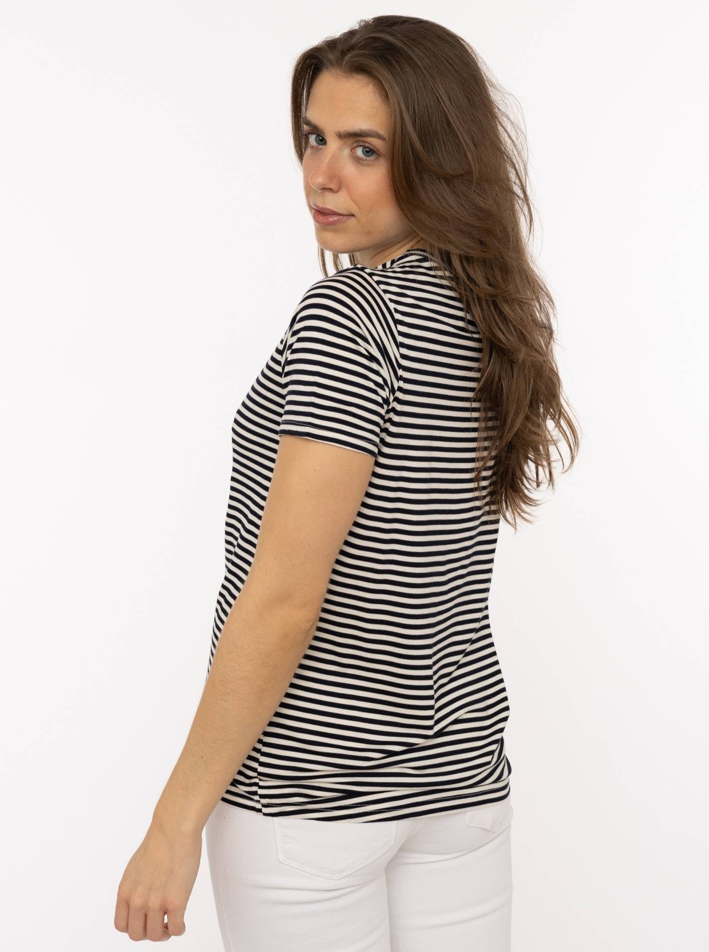 Zwillingsherz T-Shirt "Heimat Anker" gestreift, rundes Motiv mit Anker, Rundhals