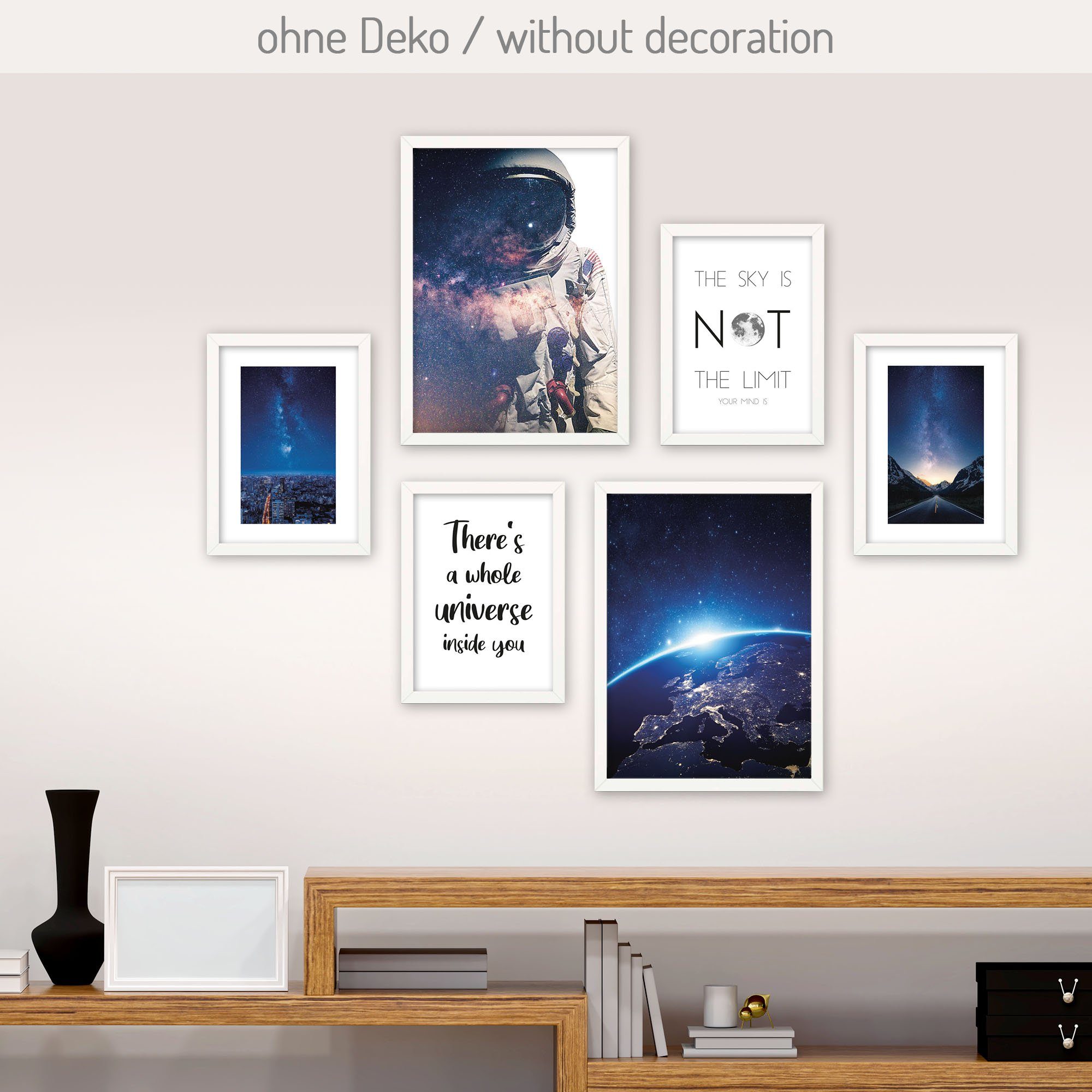 Poster, Astronaut, Weltall, Space, Wissenschaft, Erde, Sterne, Universum (Set, 6 St), 6-teiliges Poster-Set, Kunstdruck, Wandbild, Posterwand, Bilderwand, optional mit Rahmen, WP540