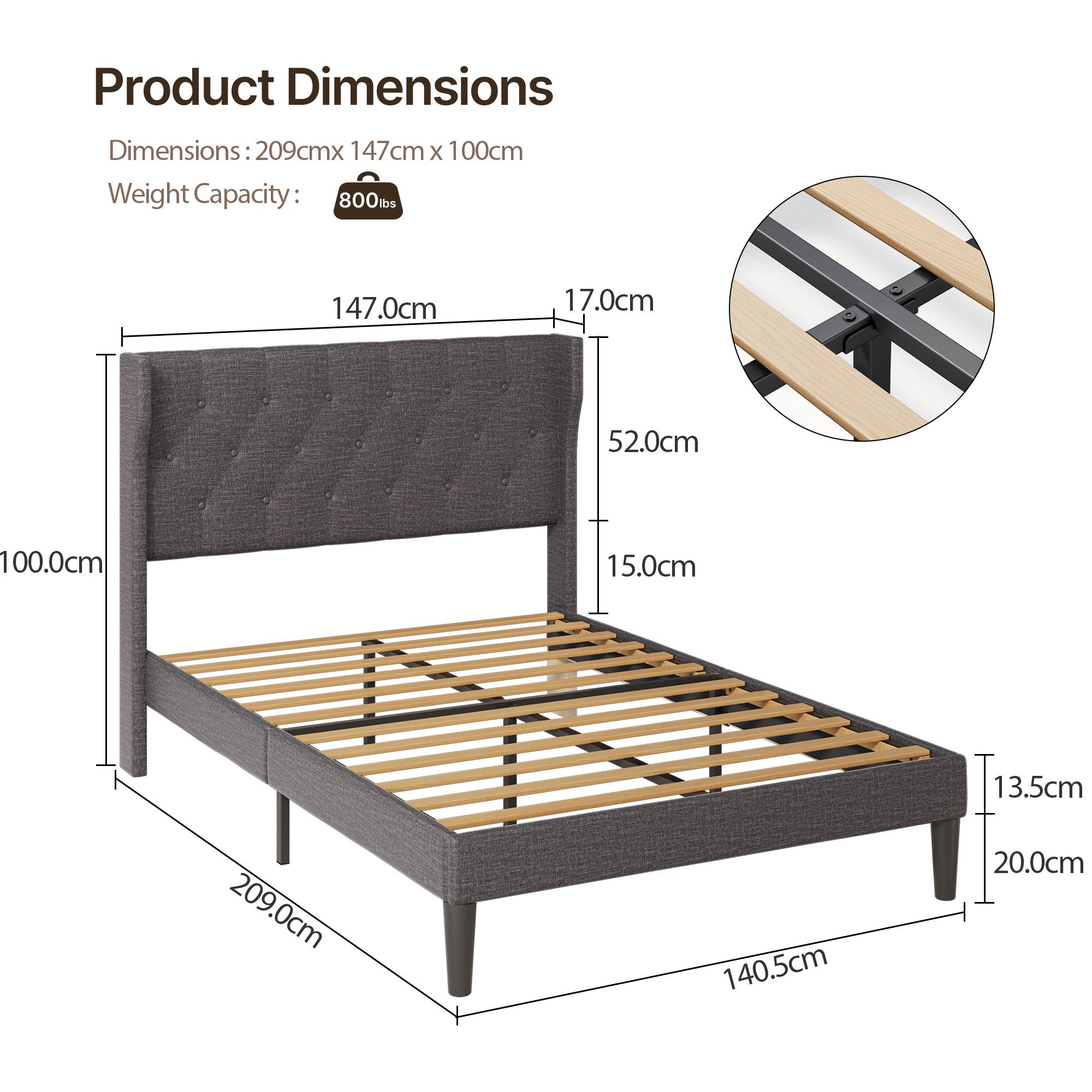 Bealife Bettgestell mit Kopfteil und Lattenrost, Doppelbett, Einzelbett,3 M günstig online kaufen