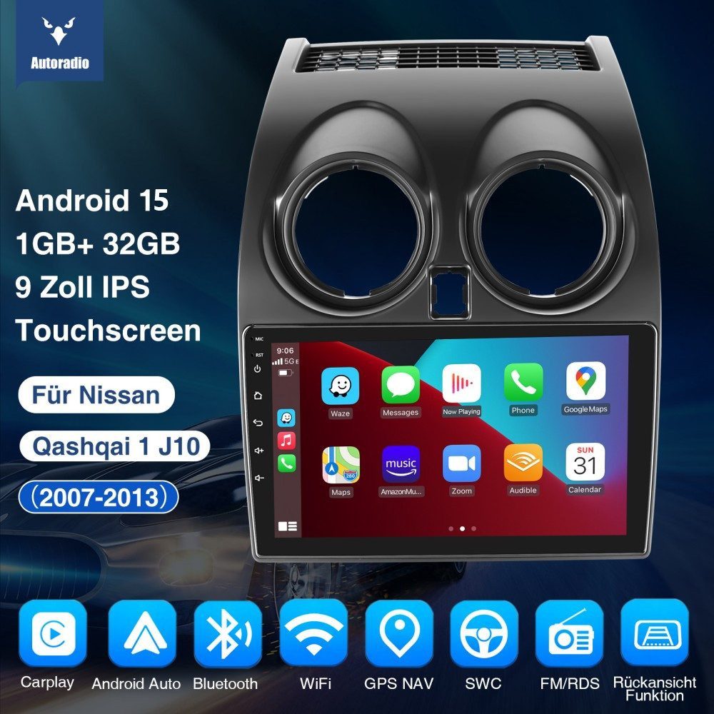 ESSGOO DAB+ Carplay Für Nissan Qashqai J10 2007-2015 GPS Navi Android 15 RDS Autoradio (4+64GB(optional), FM, AM, DAB+ (optional), Carplay Android Auto Bluetooth EQ USB GPS Navi WIFI Touchscreen)