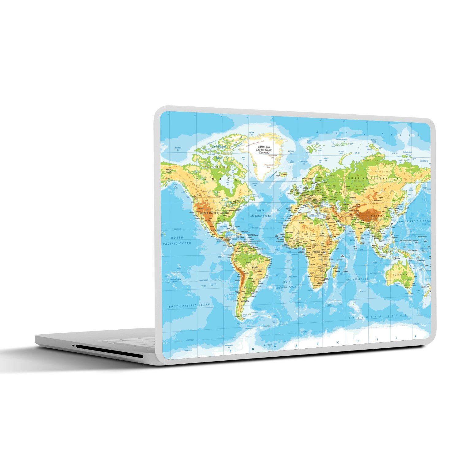 MuchoWow Laptop-Aufkleber Weltkarte - Statistisch - Blau - Erde - Bildung, (1tlg), Laptop Folien Cover, Наклейка, Sticker, Schutz vor Kratzern, 25x18 cm