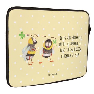 Mr. & Mrs. Panda Laptop-Hülle Hummeln mit Kleeblatt - Gelb Pastell - Geschenk, Spruch schön, Tasche