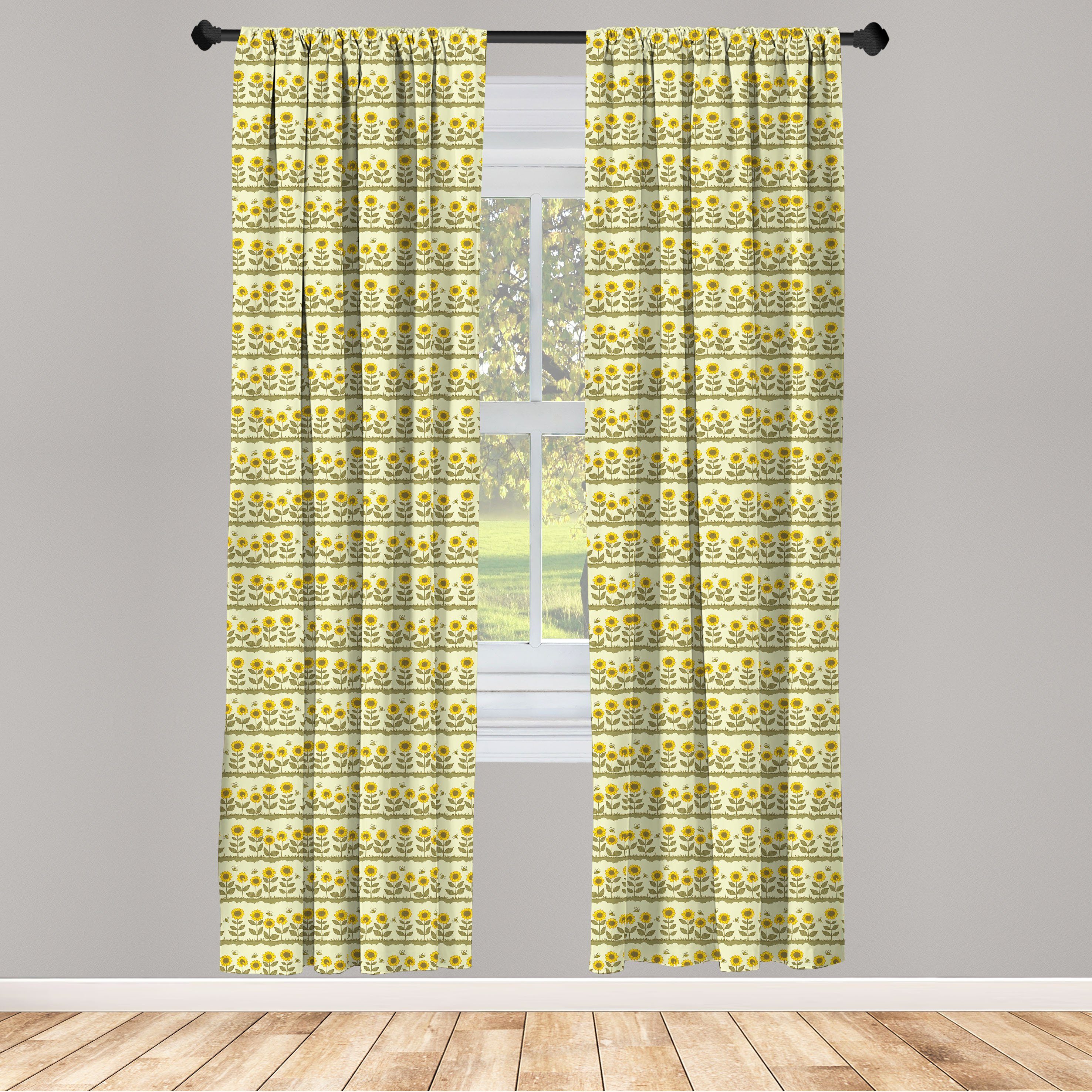 Gardine Vorhang für Wohnzimmer Blumenfeld Blowing Schlafzimmer Microfaser, Sonnenblume Dekor, Abakuhaus