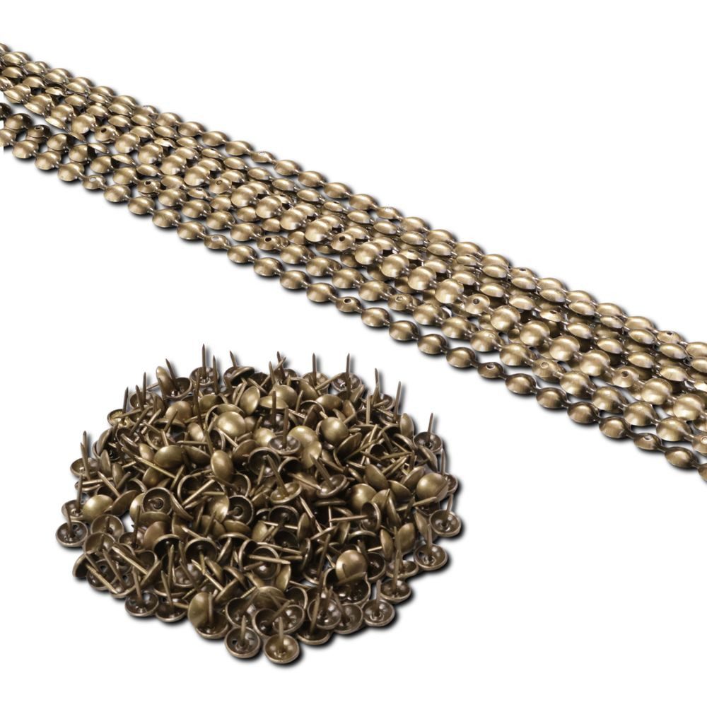 Heiro Ziernagel Ziernagelstangen 11 mm – Altmessing – 10 Meter Set inkl. 250 Ziernägel