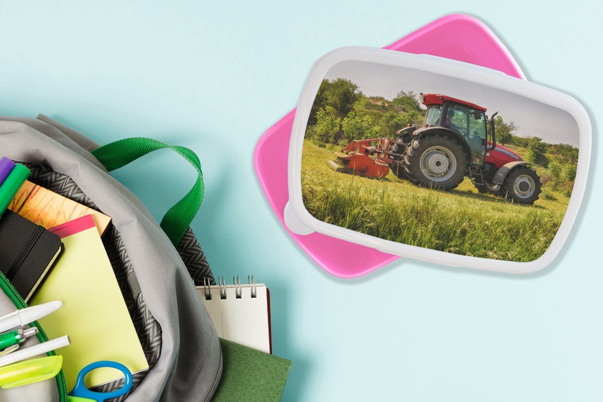 Brotdose Kinder, Kunststoff Grün - rosa Lunchbox Rot - Kunststoff, - Mädchen, Landleben, Traktor Brotbox für - (2-tlg), Snackbox, MuchoWow Erwachsene, Natur