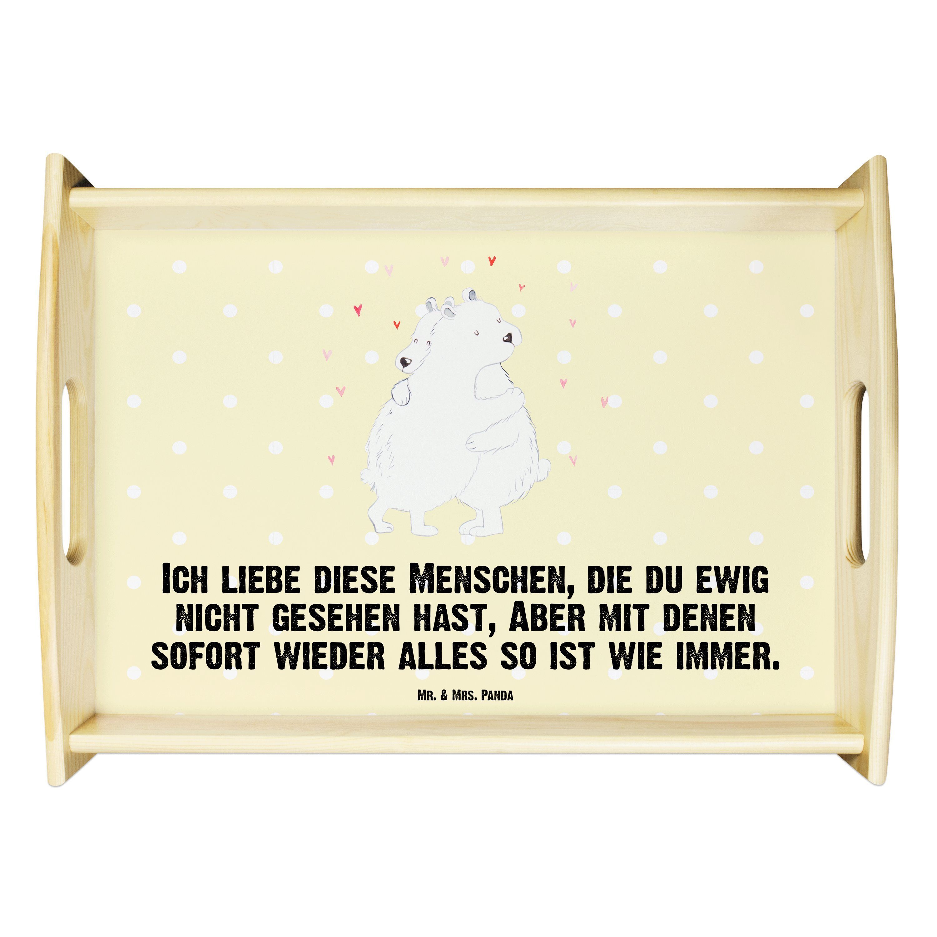 Mr. & Mrs. Panda Tablett Eisbär Umarmen - Gelb Pastell - Geschenk, Tiermotive, lustige Sprüche, Echtholz lasiert, (1-tlg)