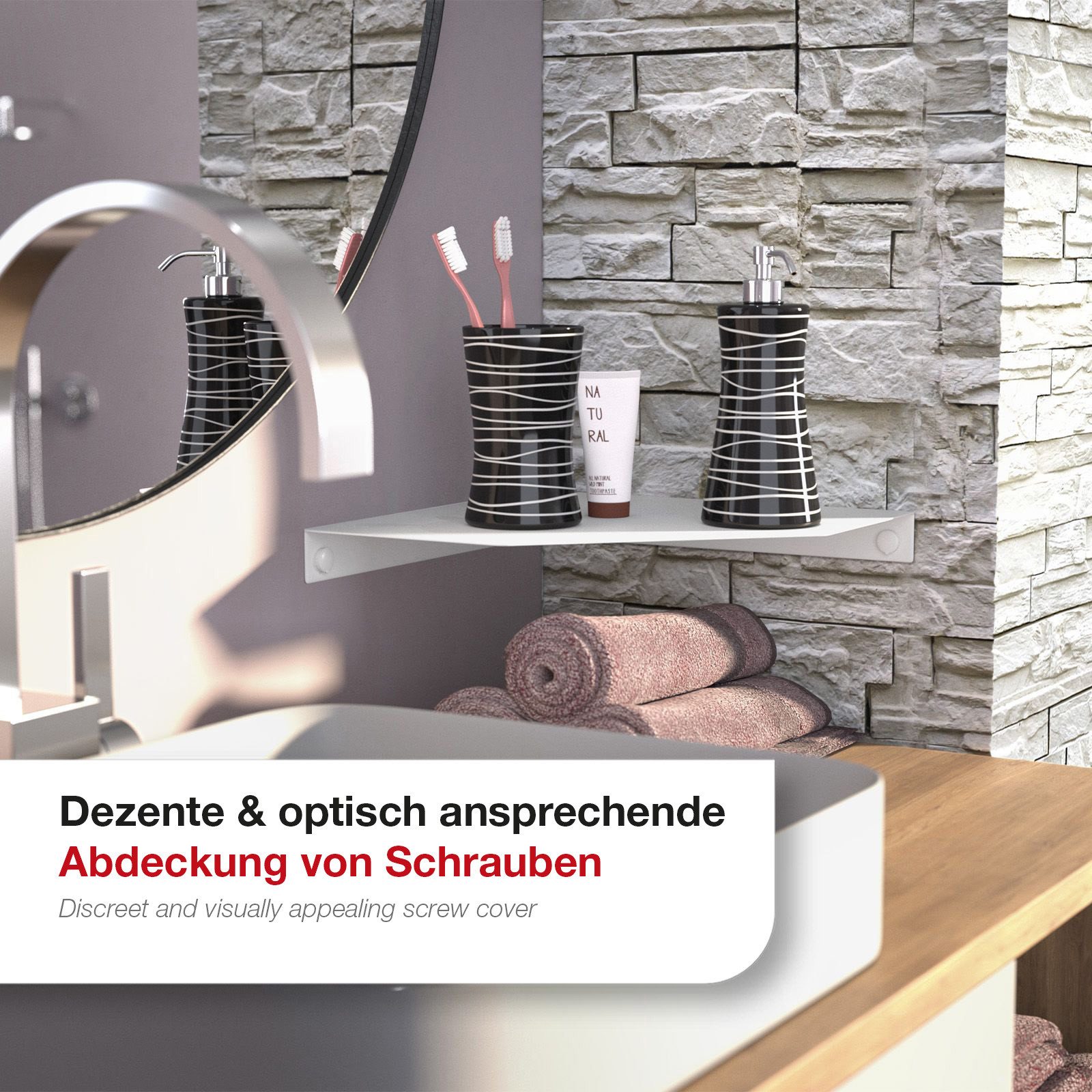 SO-TECH® Abdeckkappe Ø 13,3 x 3,5 mm für Senkkopf-Schrauben bis Ø 8,5 mm Kopf-Ø, (100-St), weiße Schutzkappen ideal für Möbel, Regale, Beschläge