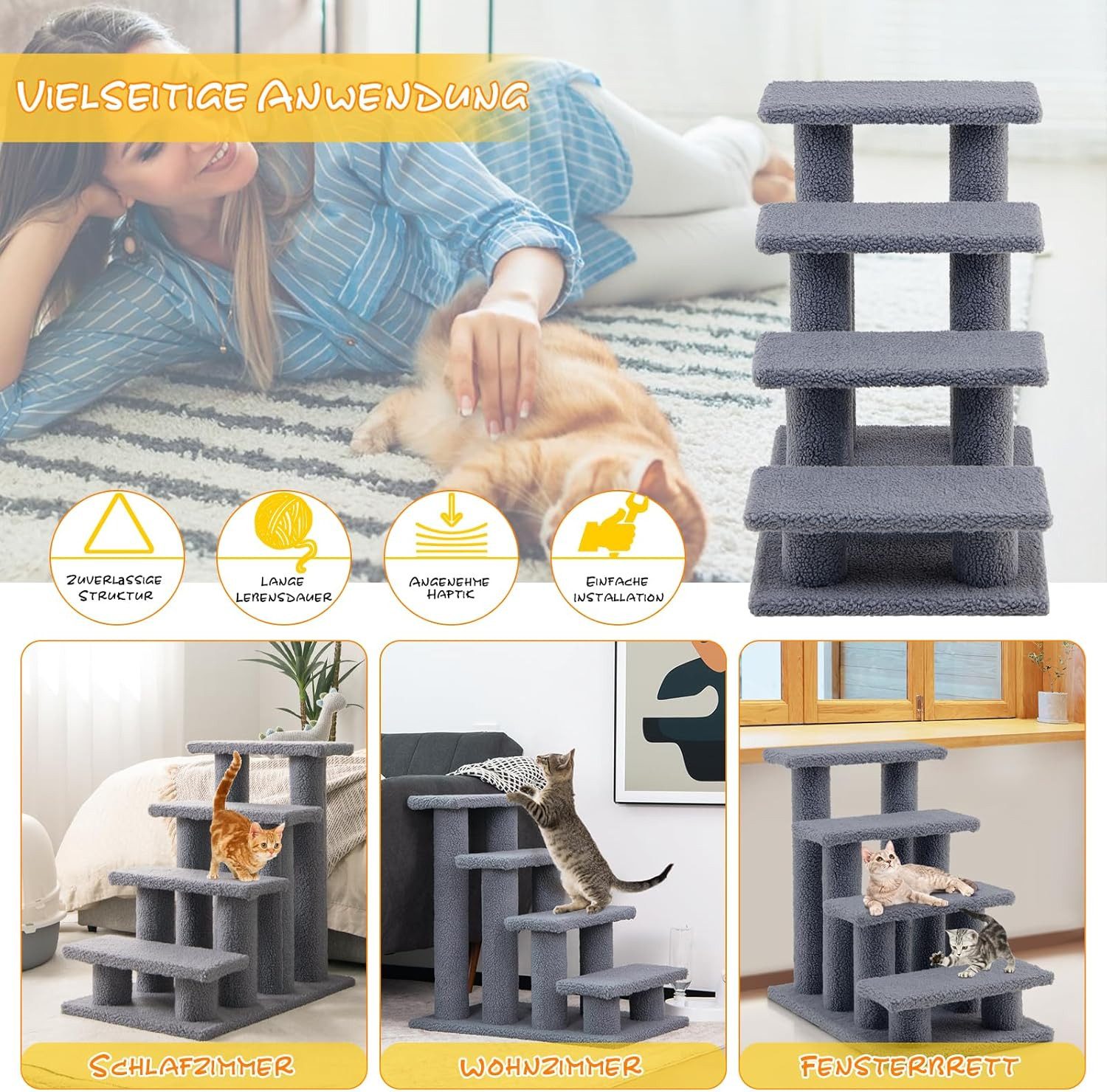 KOMFOTTEU Haustiertreppe Katzentreppe, Spielbaum, beige günstig online kaufen