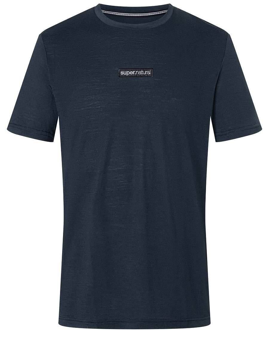 T-Shirt NEW M Blueberry SUPER.NATURAL TEE Merino pflegeleichter SCHOOL Print-Shirt Merino-Materialmix