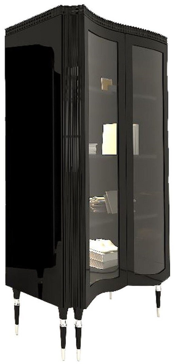 Luxus Art - Casa Vitrinenschrank Vitrine 2 - mit Schwarz Vitrine Silber Art Deco Handgefertigter Wohnzimmer Möbel / Glastüren Padrino Deco Massivholz