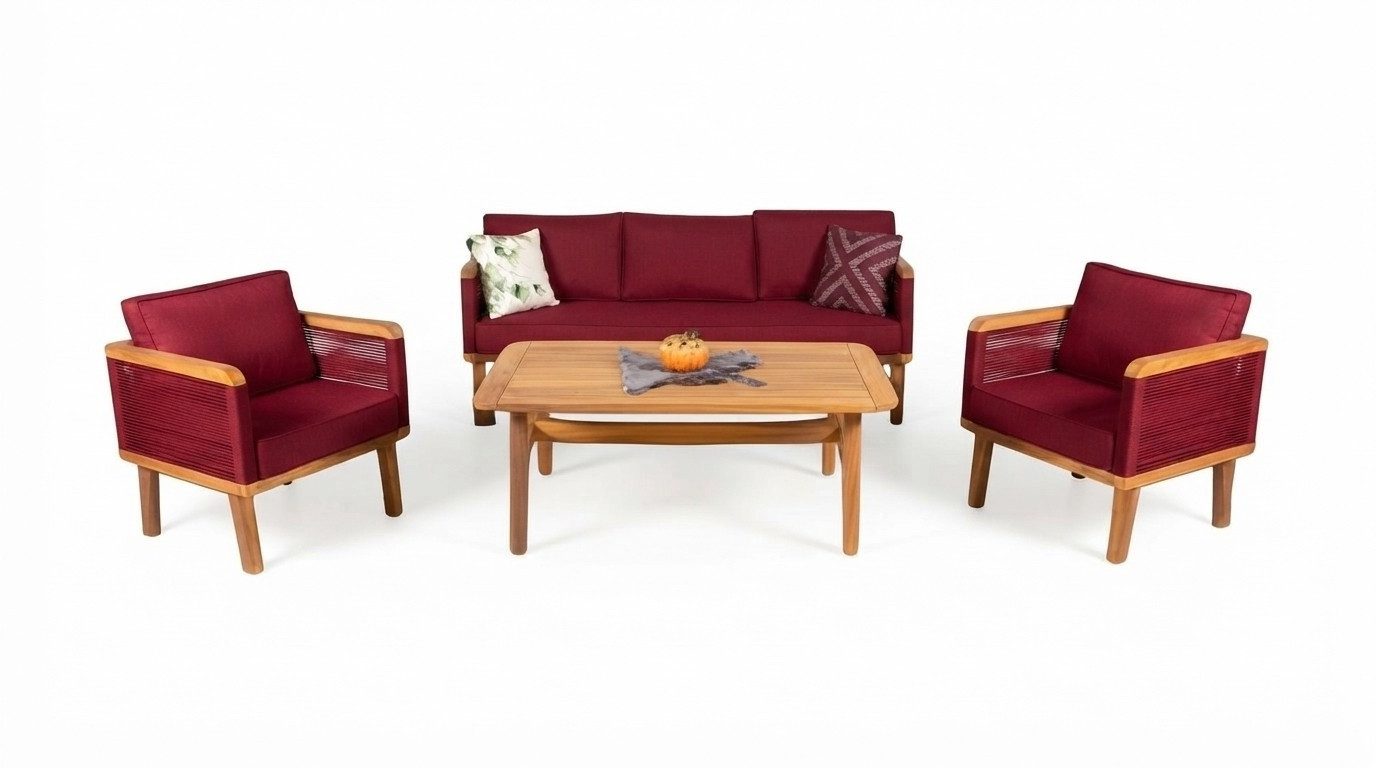 Xlmoebel Gartenlounge-Set Beige Lounge Möbelset mit Sofa, Couchtisch und Sessel, (Gartenlounge-Set, 4-tlg., 4tlg. Gartenmöbel Set (Sofa 3 Sitzer + 2x Sessel + Couchtisch), Hergestellt in Europa
