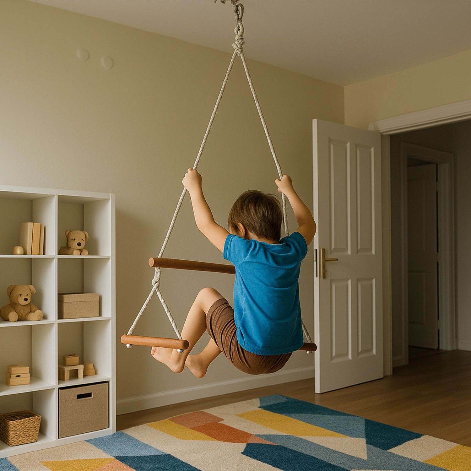 Jungengel Gymnastikstäbe Kinder Turnstangen 80cm Deckenaufhängung Turnstange Trapezschaukel (Sicherheit: Geeignet für physische Aktivitätszentren und Schulen, Einfach zu benutzen und zu installieren), Tragfähigkeit 60kg, Ergonomisch Geformt, 100% Naturholz, Robust