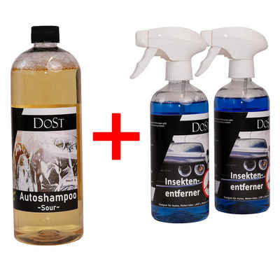 DOST Autoshampoo + 2x Insektenentferner Spray Auto-Reinigungsmittel (Spar-Set, [- DOST Originalflaschen Entfernt mühelos Verschmutzungen und Insektenreste)