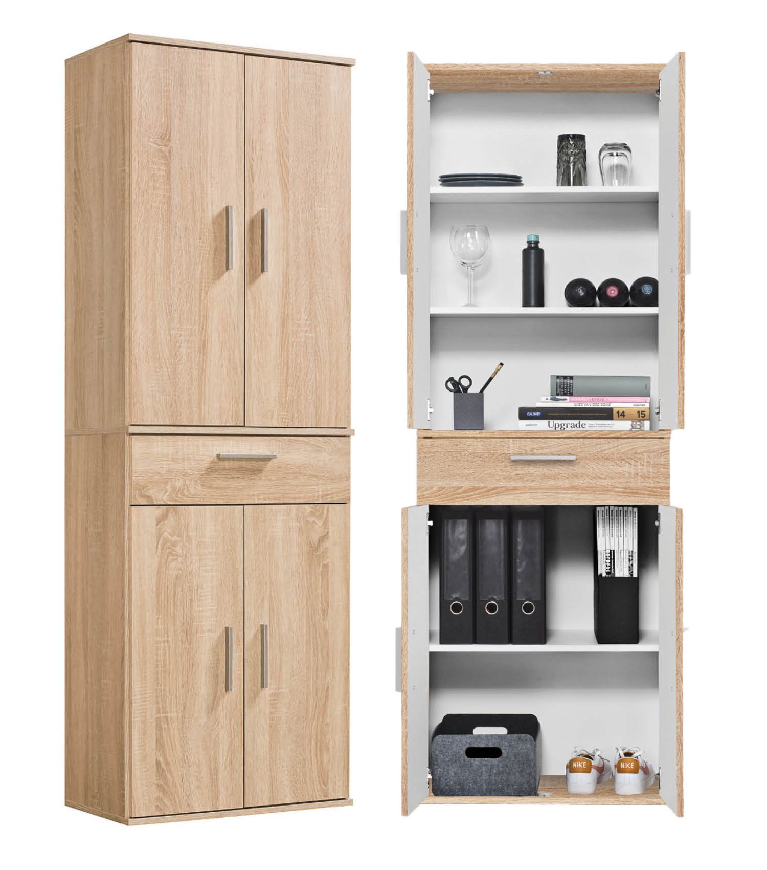 mokebo Mehrzweckschrank Der Praktische (180cm Höhe) Büroschrank, Flurschrank Apothekerschrank oder Aktenschrank in Grau