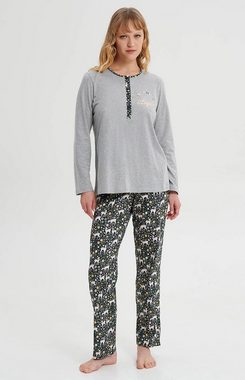 Vamp Schlafanzug VAMP lingerie (Set, 2 tlg., 2-teilig) Damen Schlafanzug lang 2-teilig Pyjama Baumwolle Glitzer-Aufdruck