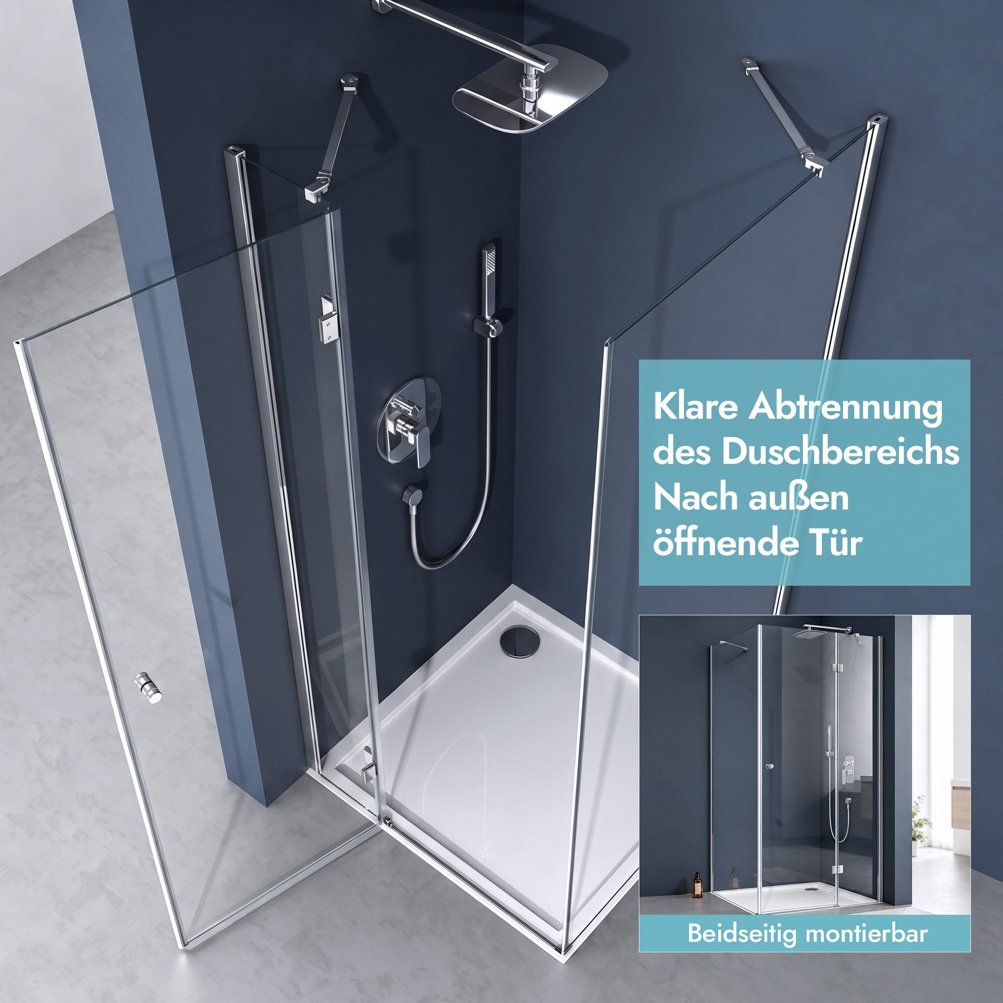 doporro Eckdusche Duschkabine Duschabtrennung ESG-Glas mit NANO H:190cm Ravenna05, BxT: 80x70 cm, ebenerdiger Einbau möglich – Bild 2 von 5
