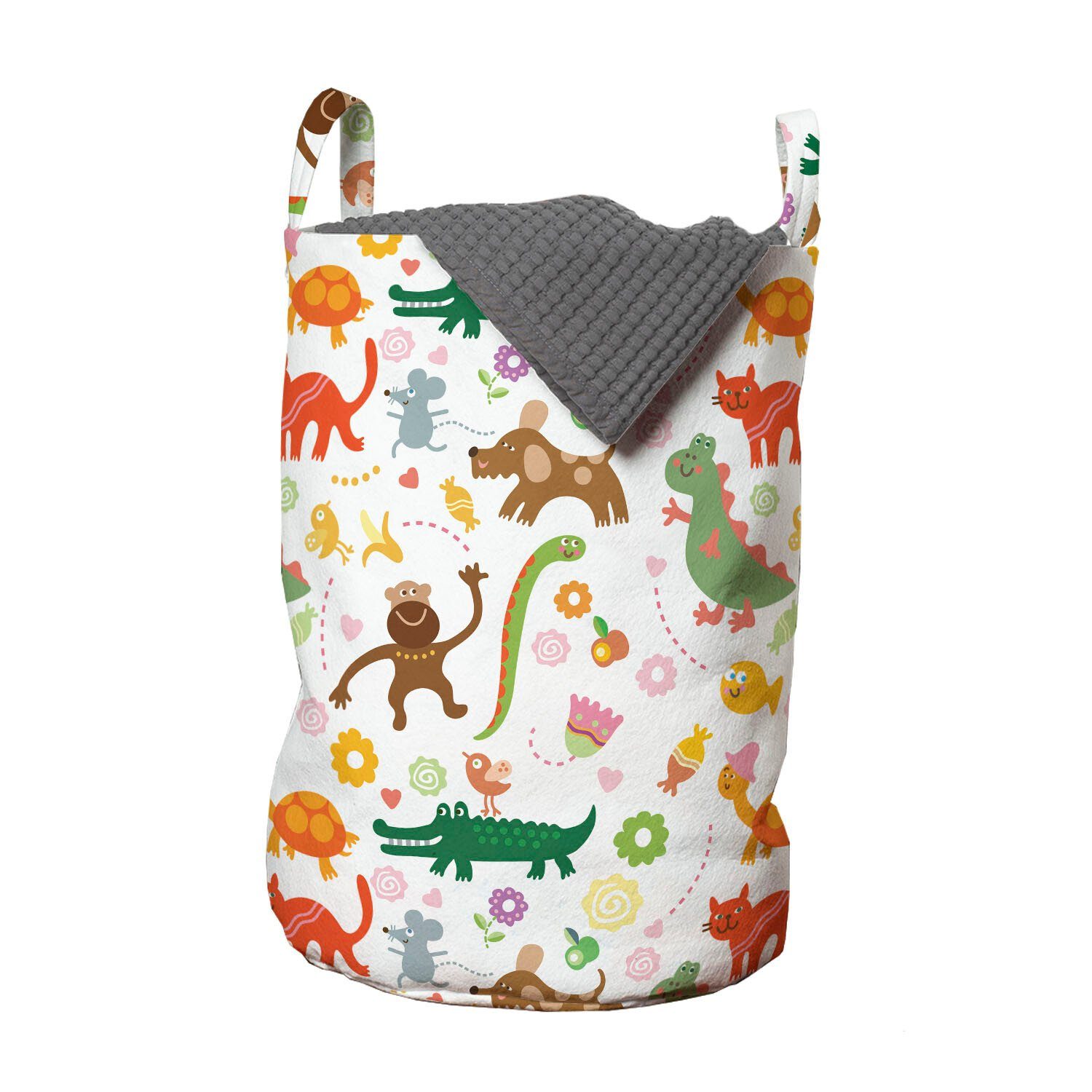 Abakuhaus Wäschesäckchen Wäschekorb mit Griffen Kordelzugverschluss für Waschsalons, Tiere Jolly Cartoon Animals