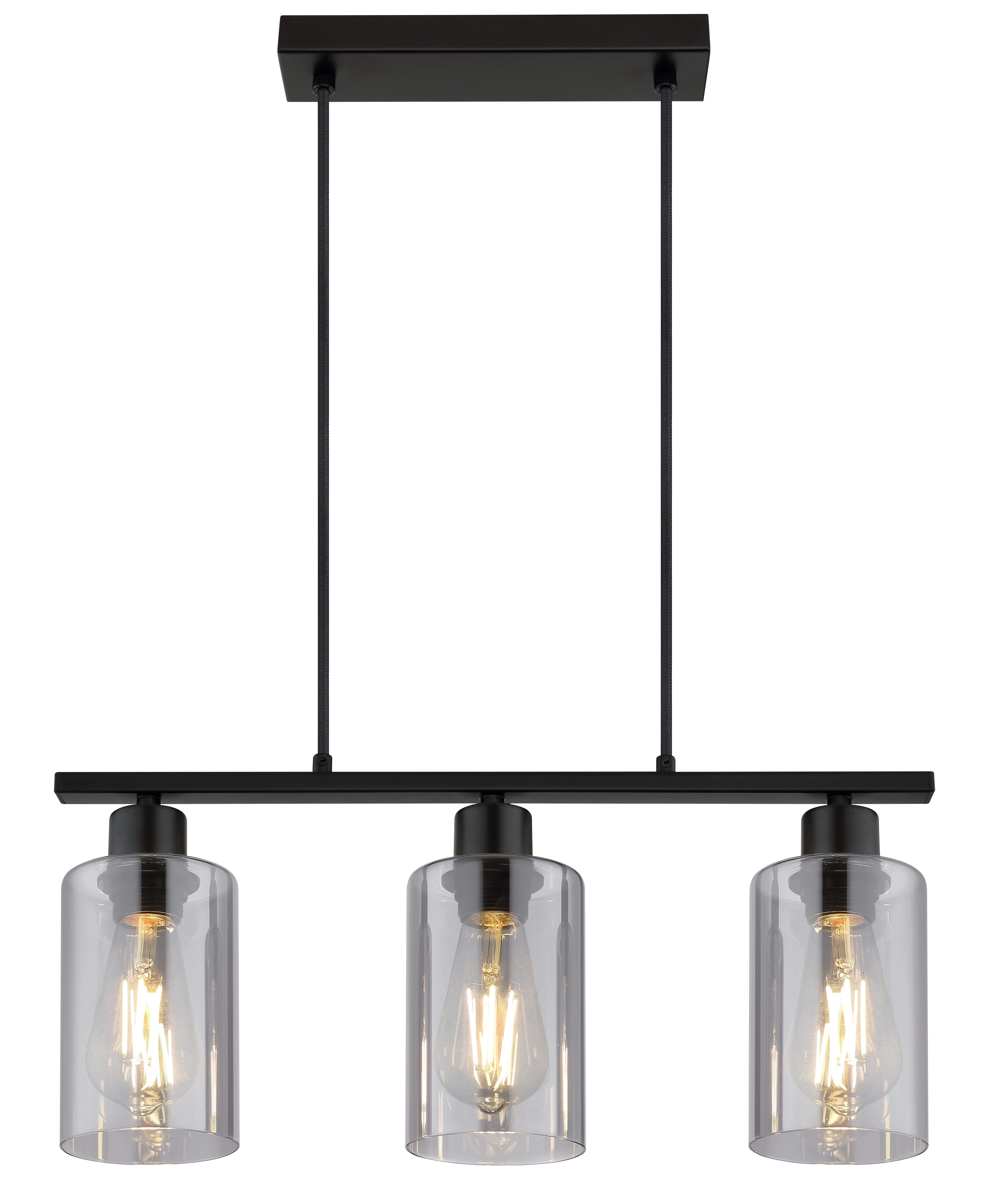 GLOBO LIGHTING Hängeleuchte HADERA, ohne Leuchtmittel, Wohnzimmerleuchte schwarz matt, Rauchglas, höhenkürzbar