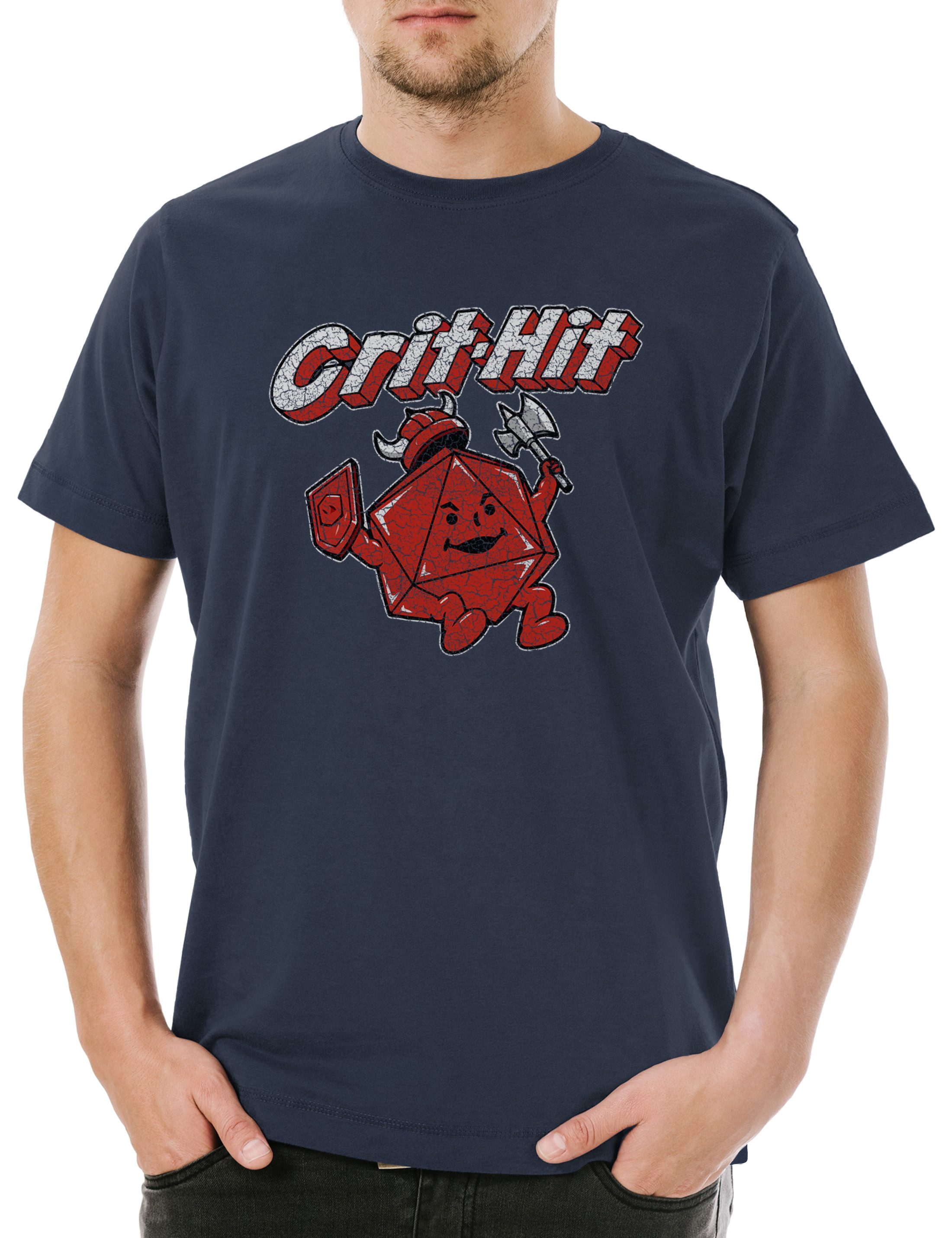Print-Shirt Crit-Hit Herren T-Shirt Geek Nerd Ohren Gamer Fun Games RPG Dungeons
