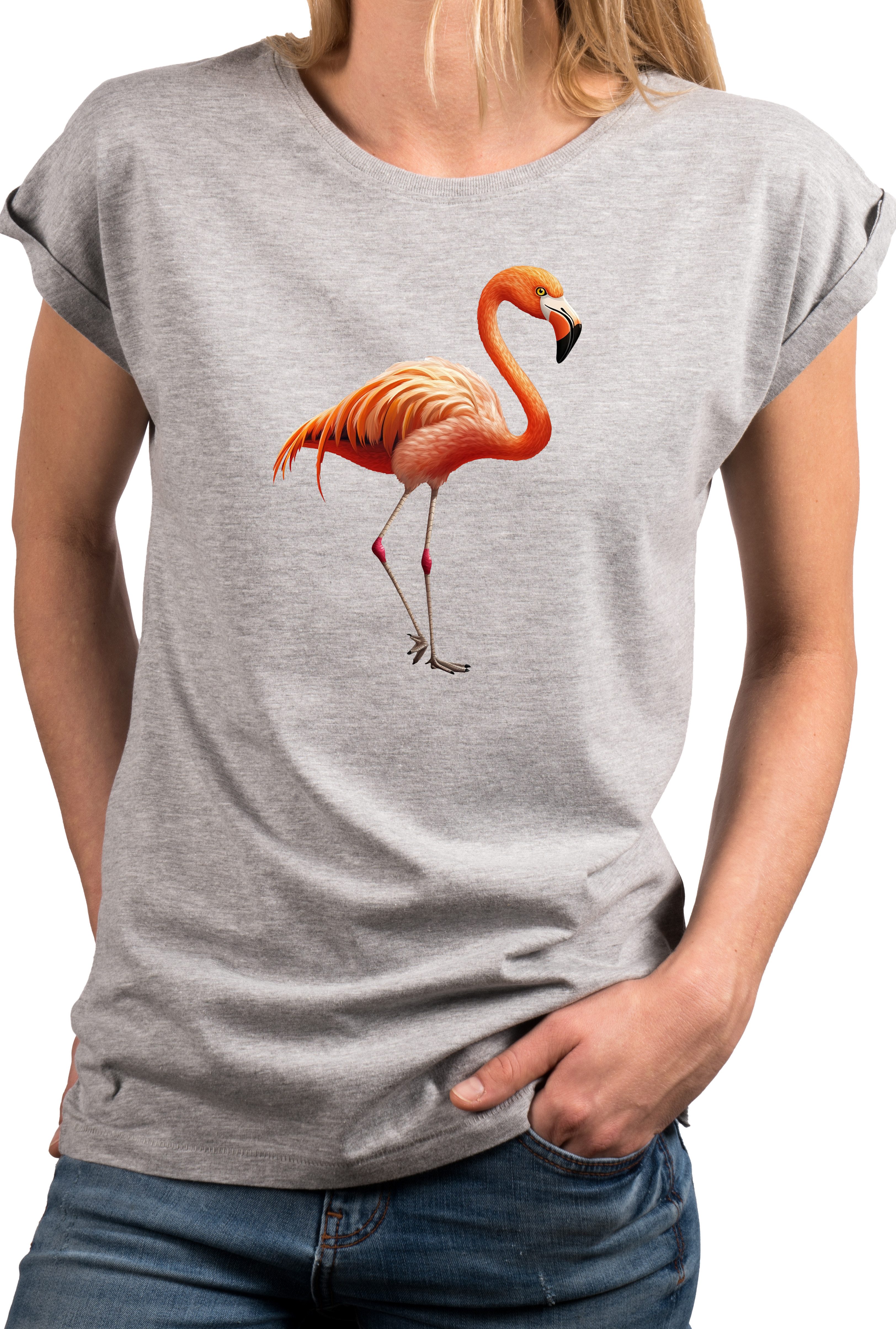 Print-Shirt Damen Flamingo Sommer Kurzarm Top Flamingomotiv Flamingoshirt
