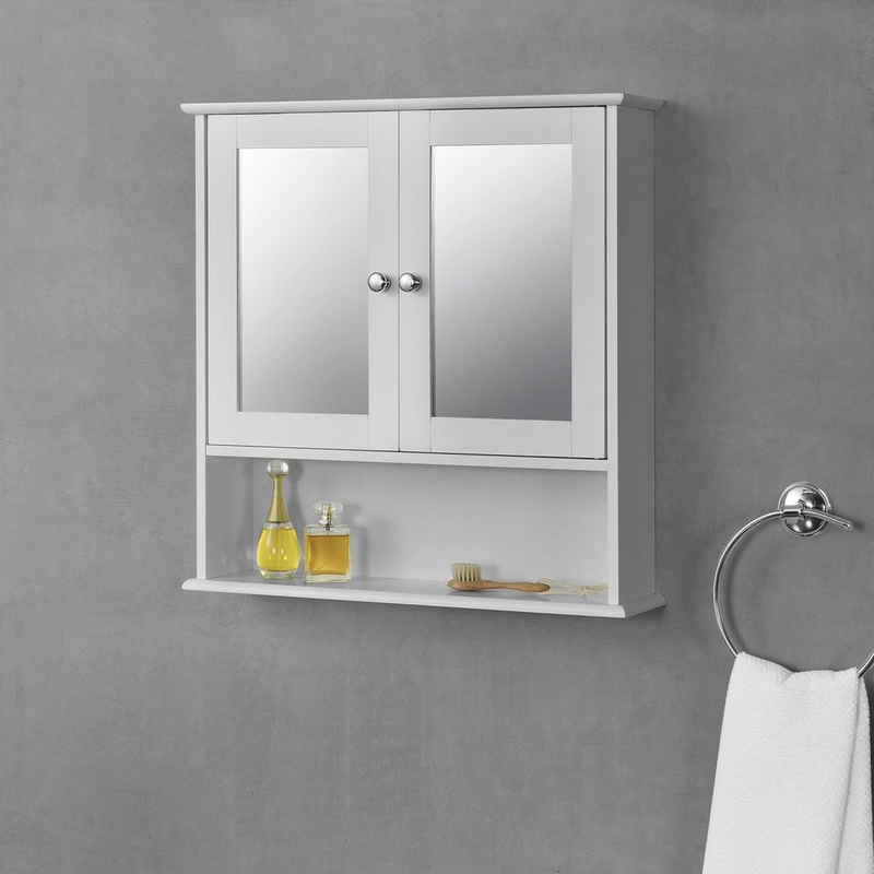 en.casa Badezimmerspiegelschrank »Linz« Hängeschrank mit 2 verspiegelten Türen 58x56x13cm Weiß