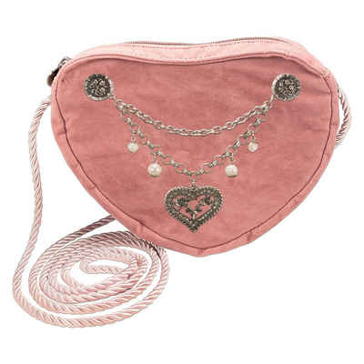Alpenflüstern Schultertasche Herztasche Charivari Strass-Herz (rosa-ros), - Damen Trachtentasche in Herzform, Schultertasche fürs Dirndl, Herz Handtasche zur Tracht, Dirndltasche