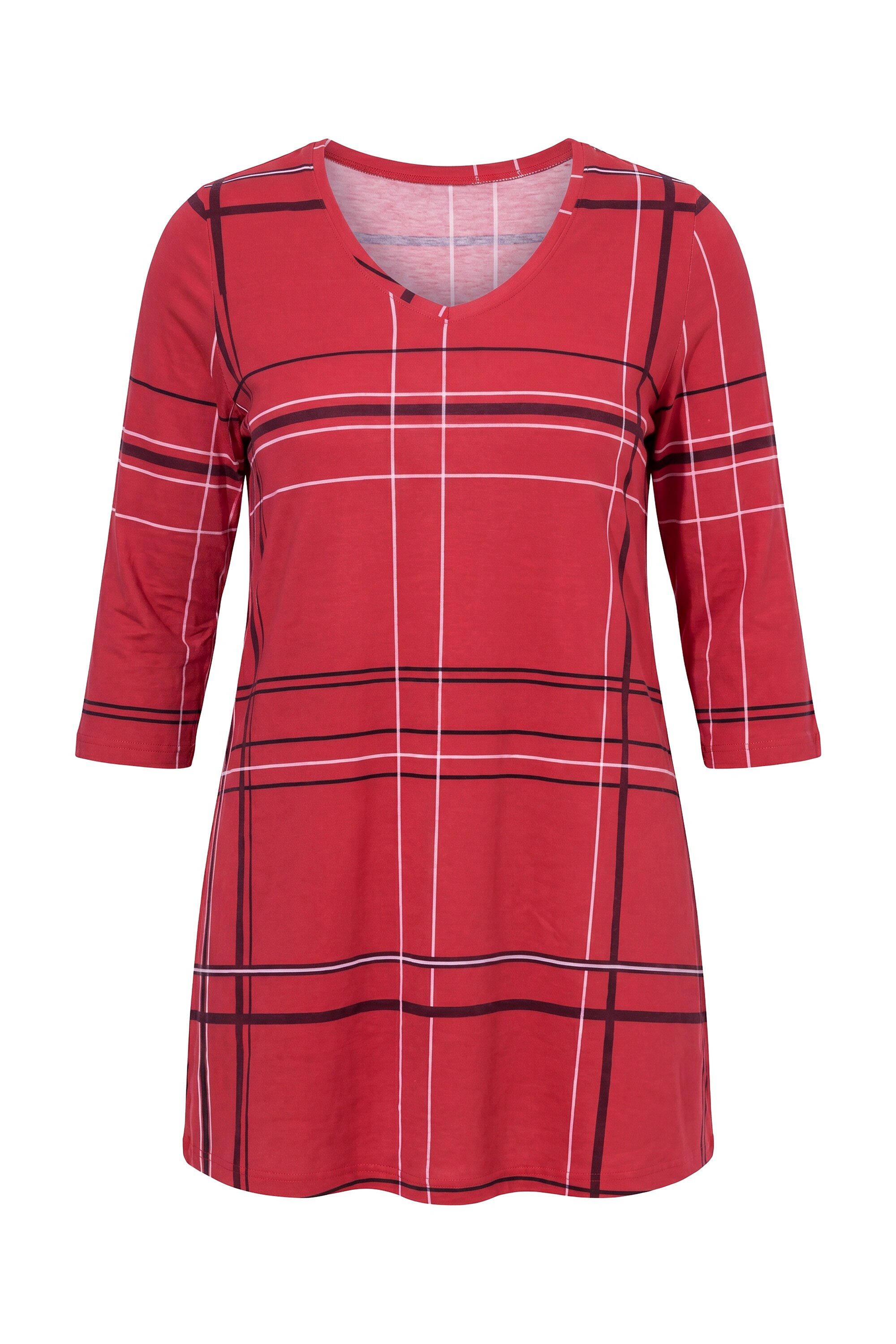 Ulla Popken Longshirt Longshirt Karomuster V-Ausschnitt 3/4-Arm – Bild 2 von 4