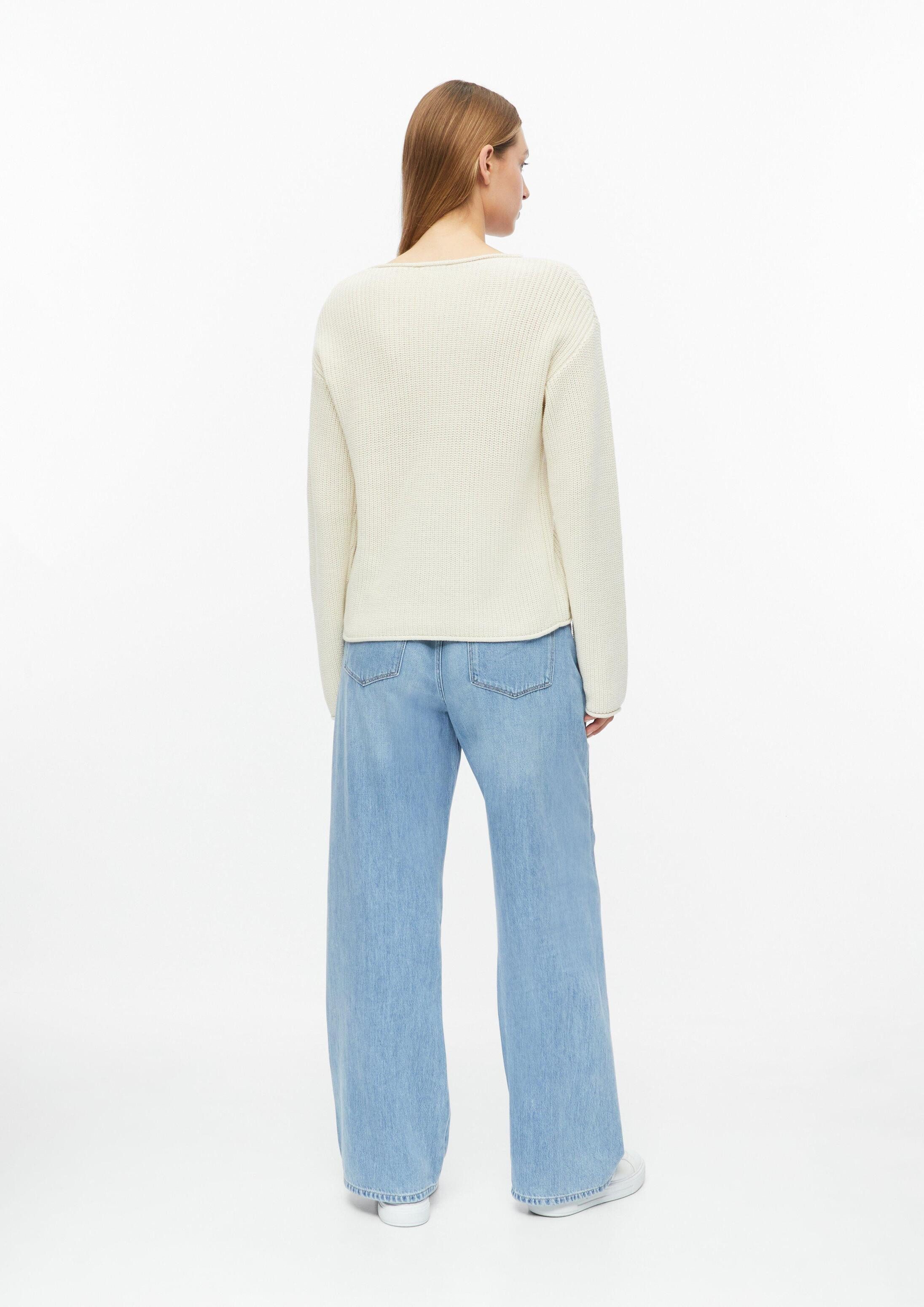 s.Oliver Longpullover Strickpullover Gerippter Strickpullover mit Rollsaum