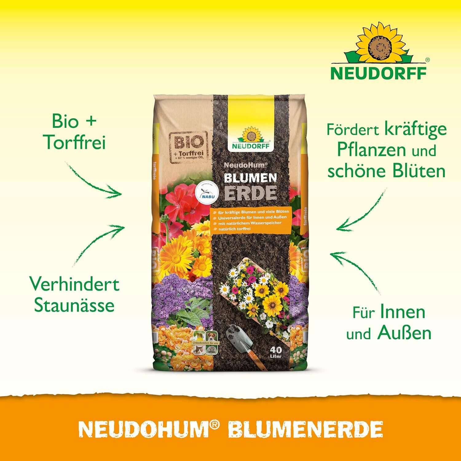Neudorff Blumenerde NeudoHum Bio BlumenErde 40 Liter, fördert kräftige Blumen und viele Blüten