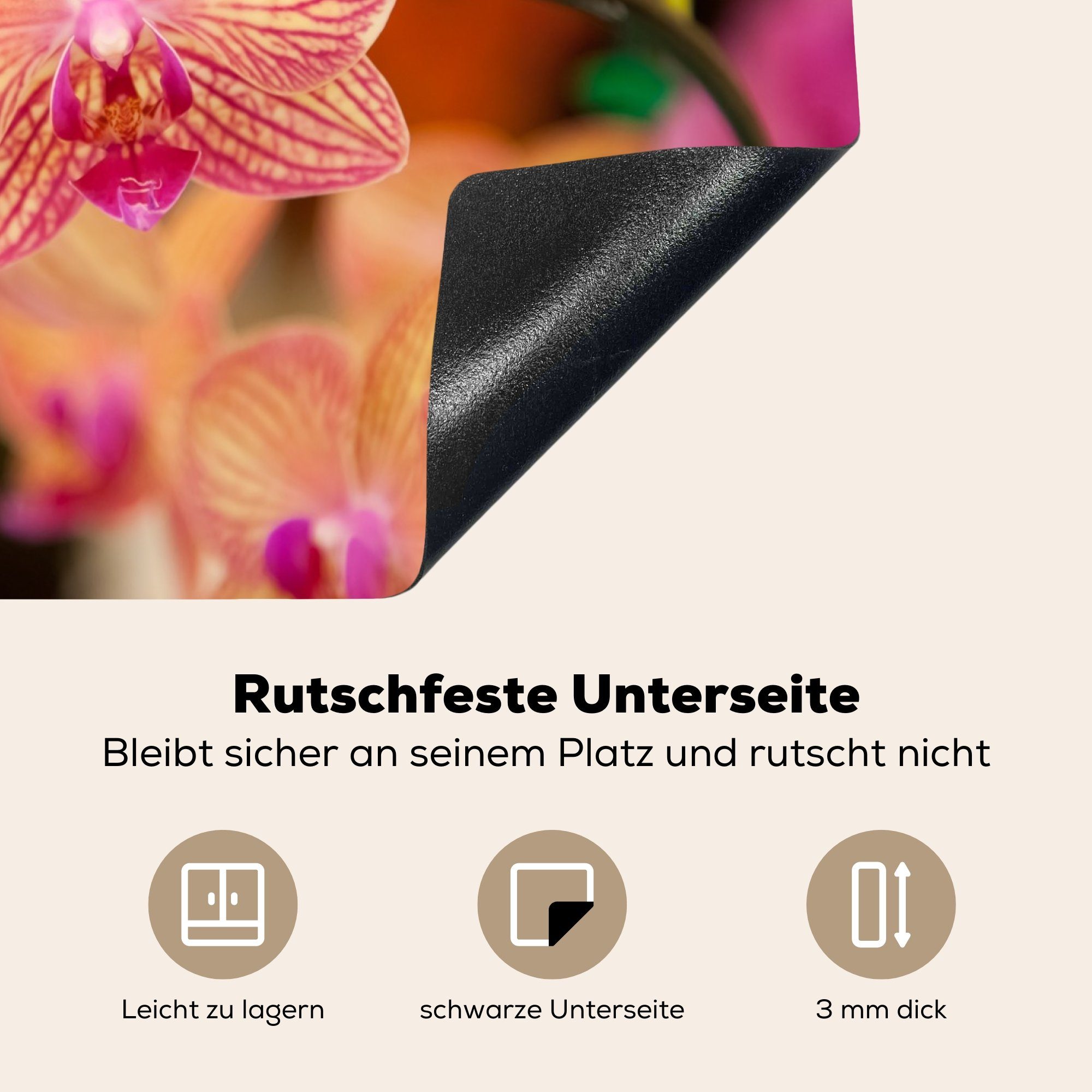 küche, Rosa tlg), Flora, - Orchidee Blumen 59x52 - Ceranfeldabdeckung Pflanze Induktionsmatte (1 für - MuchoWow Vinyl, - cm, Herdblende-/Abdeckplatte die