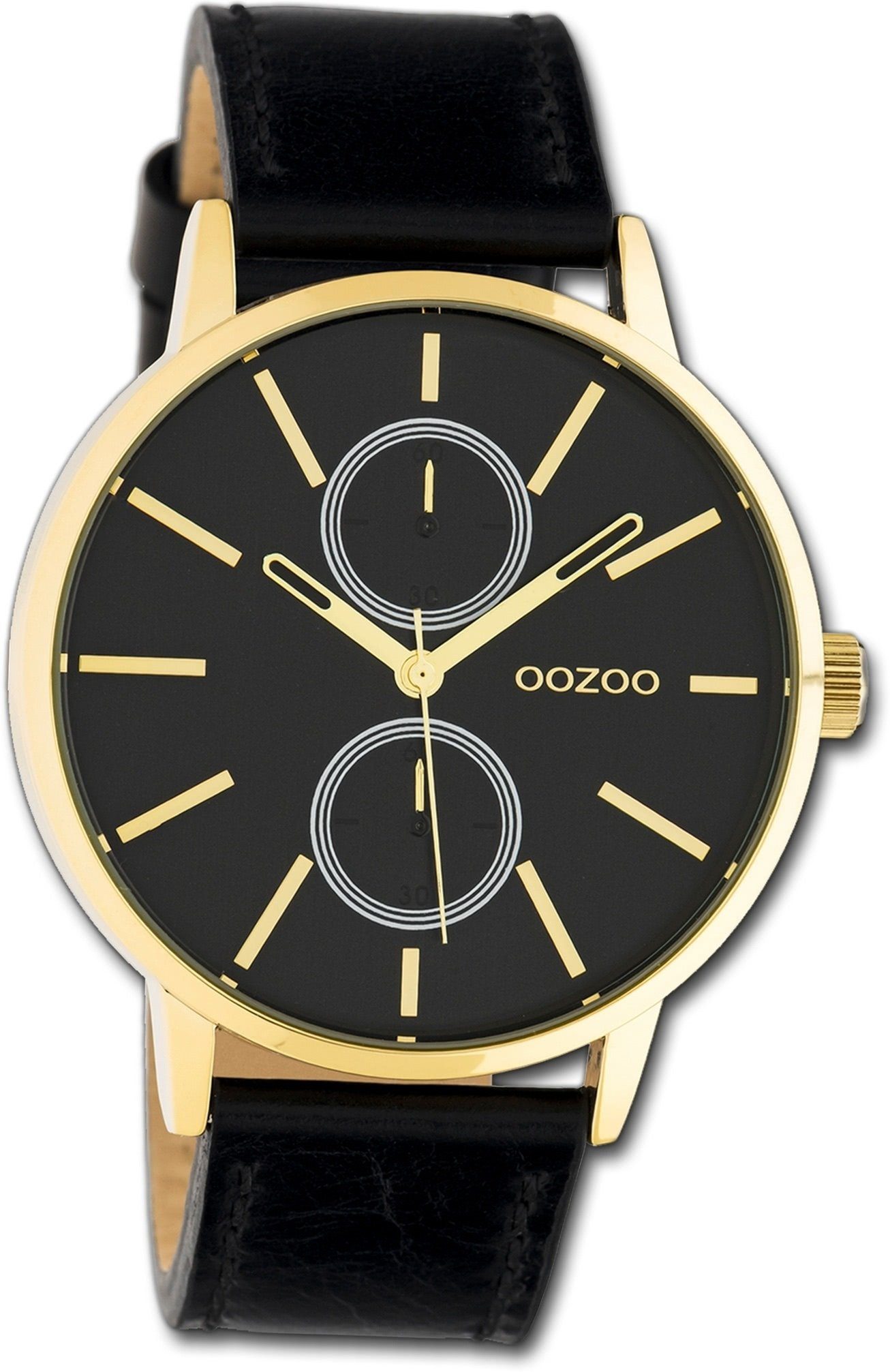 Quarzuhr Lederarmband Uhr (ca. OOZOO Herrenuhr Gehäuse, Quarzuhr, Leder groß rundes schwarz, Oozoo C10589 Herren 42mm)