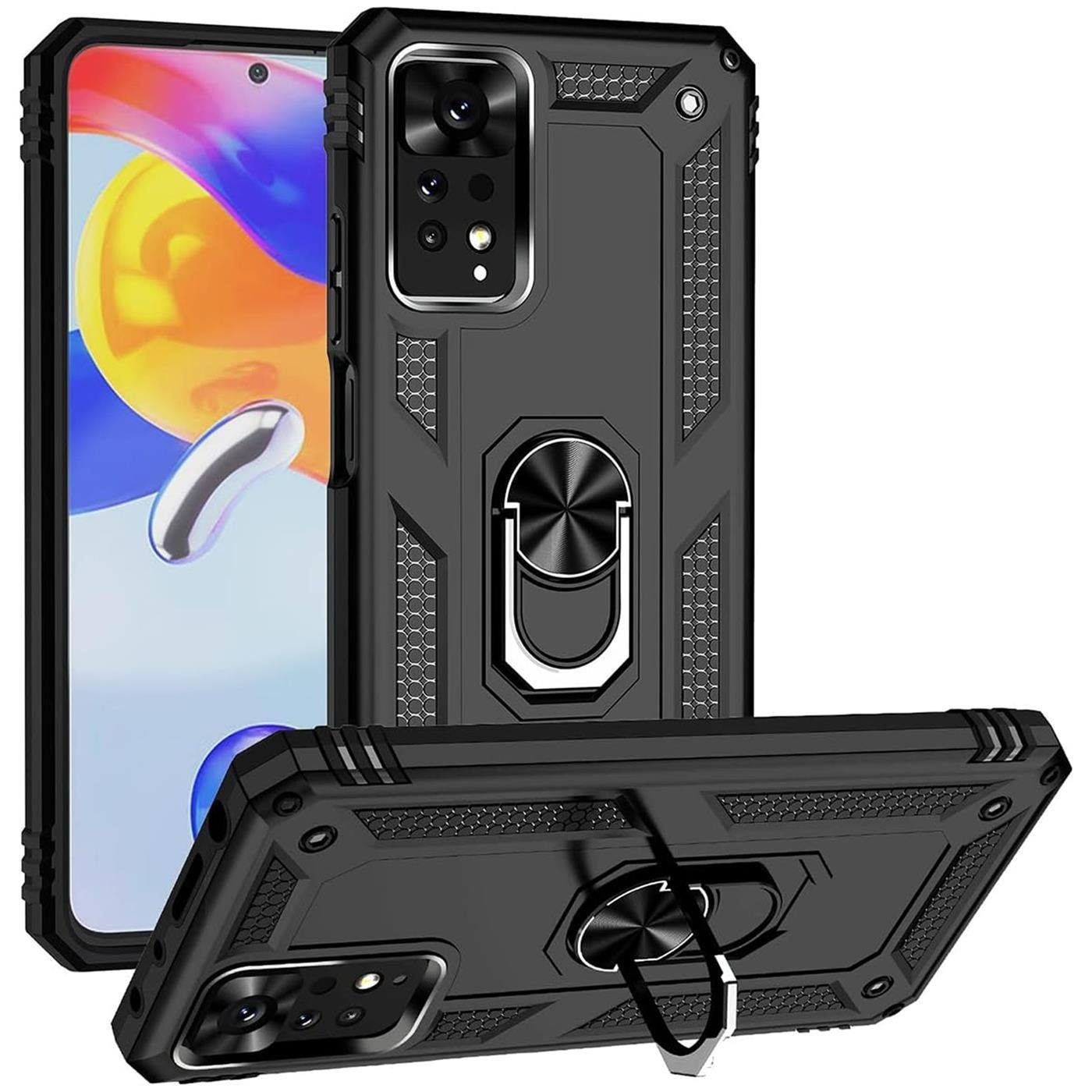 CoolGadget Handyhülle Armor Shield Case für Xiaomi Redmi Note 11 Pro 4G / 5G 6,67 Zoll, Outdoor Cover Magnet Ringhalterung Handy Hülle für Redmi Note 11 Pro