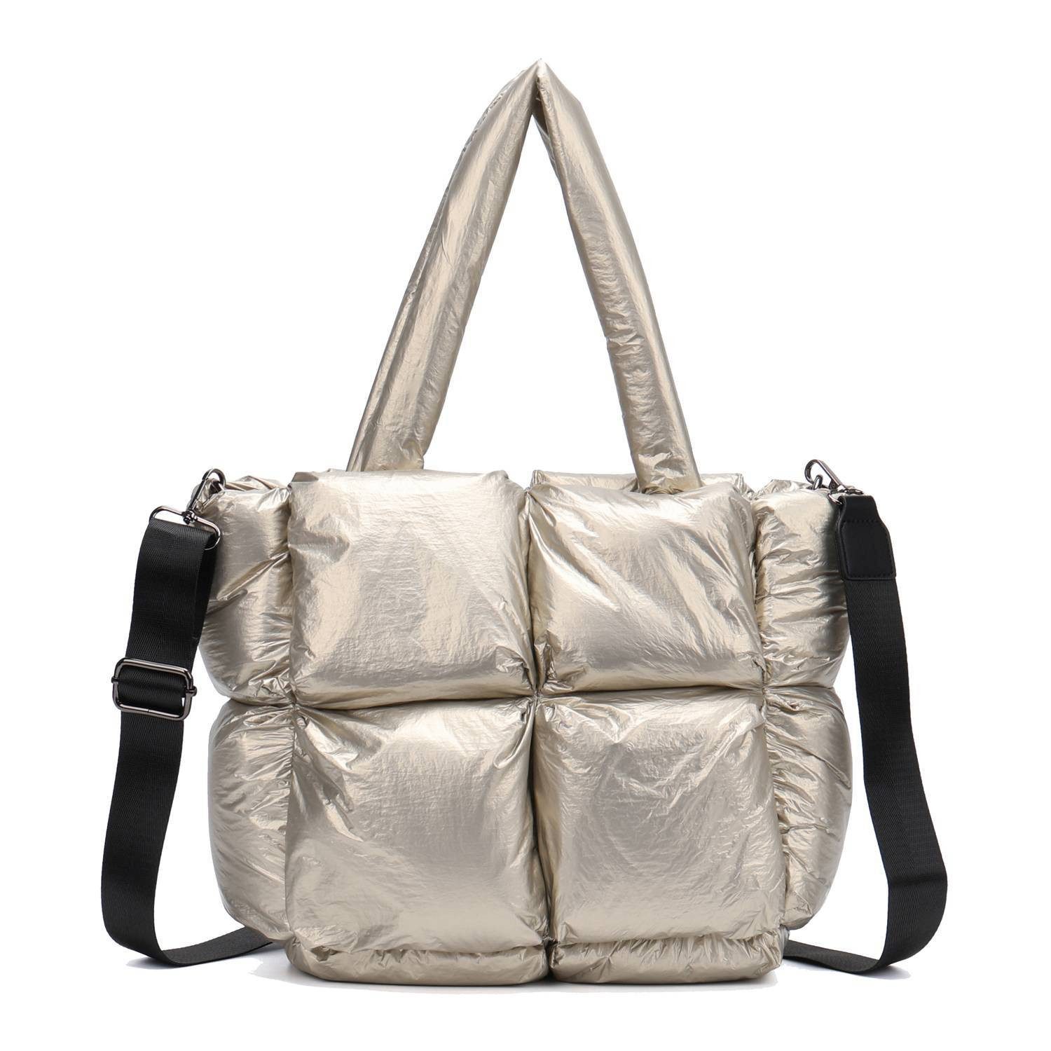 ITALYSHOP24 Schultertasche Damen Tasche Leopard Nylon Puffer Shopper Tote B günstig online kaufen