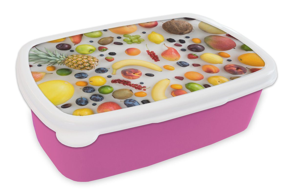 MuchoWow Lunchbox Regenbogen - Obst - Sommer - Jahreszeiten, Kunststoff, (2-tlg), Brotbox für Erwachsene, Brotdose Kinder, Snackbox, Mädchen, Kunststoff rosa