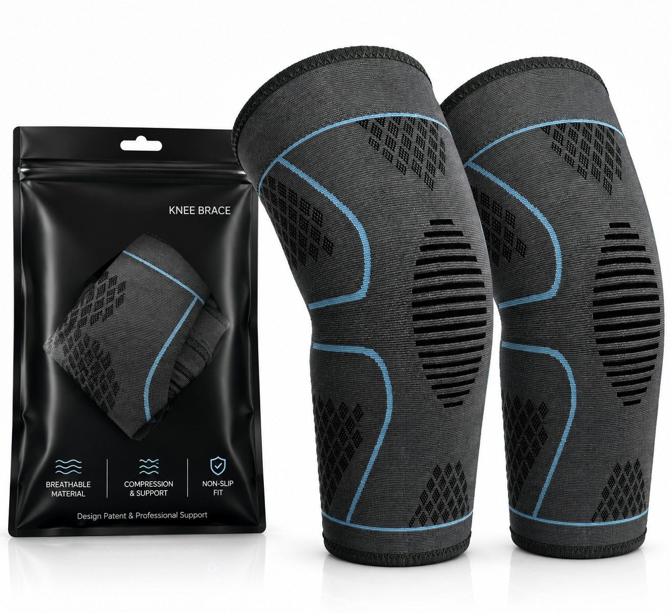 NEENCA Kniebandage Kniebandage 2er Set Kompression & Stabilisierung Damen & Herren (Kniebandage Set für Sport, Fitness & Alltag, Kniebandage für Sport, Fitness & Alltag mit Kompression), Kompression, stabilisierend, rutschfest, atmungsaktiv