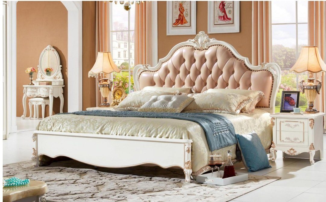 JVmoebel Polsterbett Chesterfield Bett in Weiß aus hochwertigem Leder mit Holzgestell, Made in Europa
