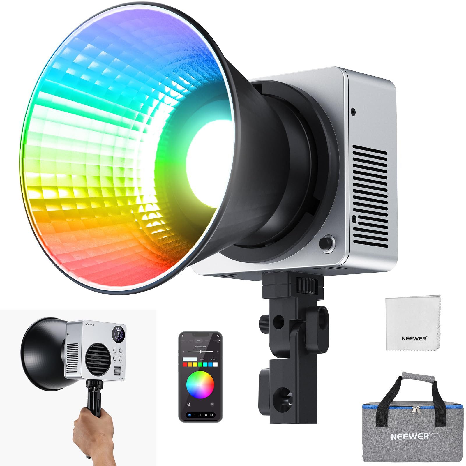 Neewer Videoleuchte HB80C 80W RGBWW LED Licht mit 72Wh Akku & 100W PD Ladung, mit wiederaufadbarerBatterie