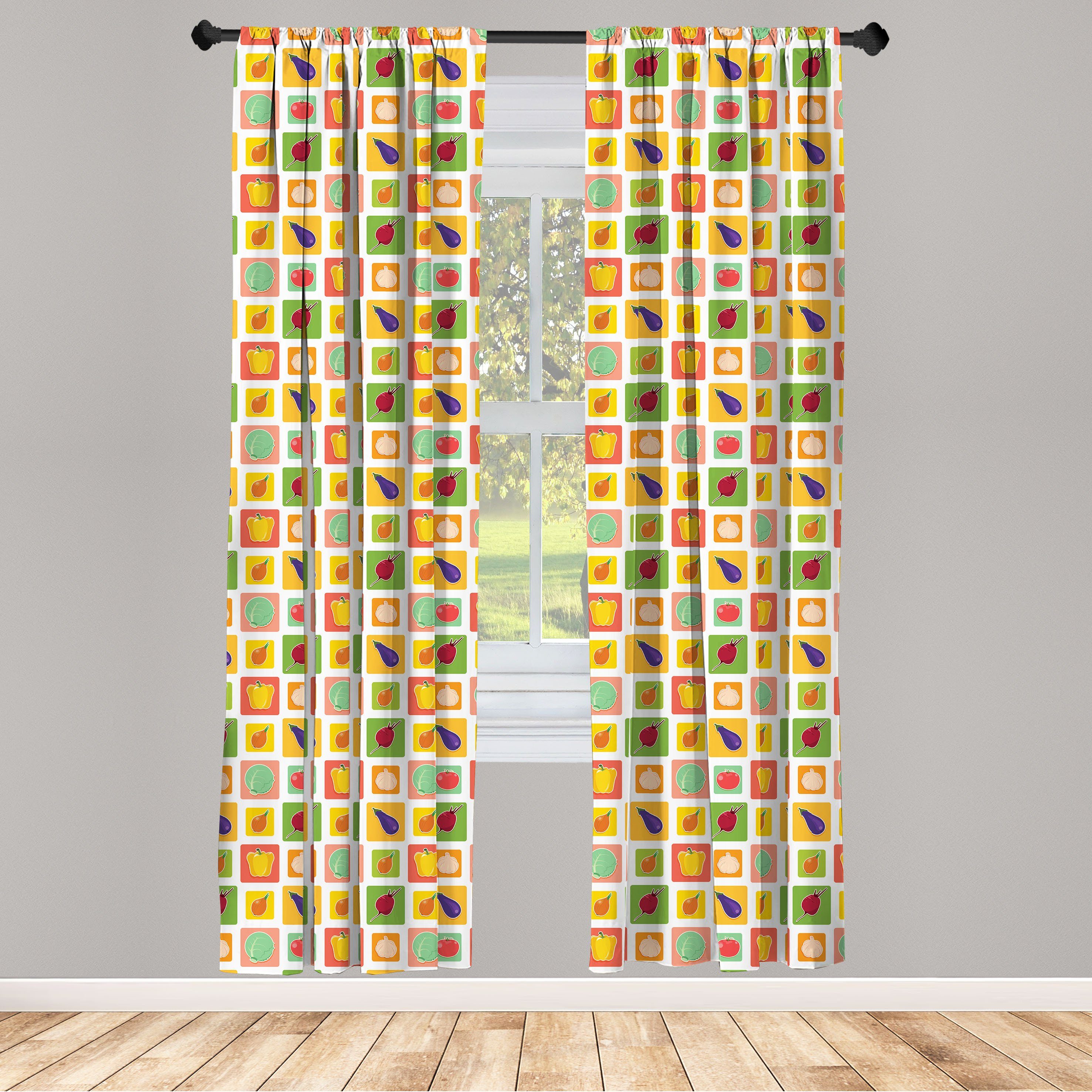 Gardine Vorhang für Wohnzimmer Schlafzimmer Dekor, Vivid in Gemüse Abakuhaus, Squares Microfaser, Lebensmittel