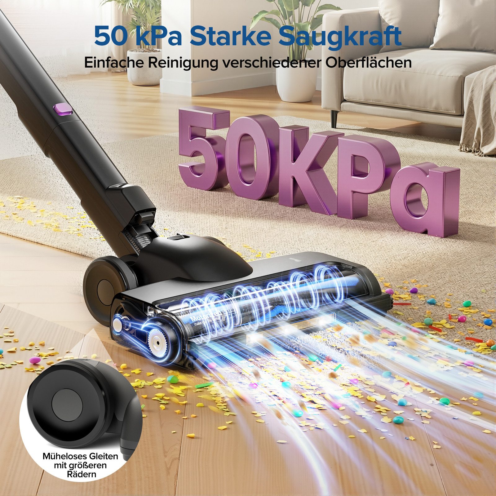 lubluelu Akku-Hand-und Stielstaubsauger G30 Kabelloser Akkusauger mit KnickRohr 50000pa / 2-in-1-Ladestation, 500 W, beutellos, 90° faltbare flexible Bodenbürste